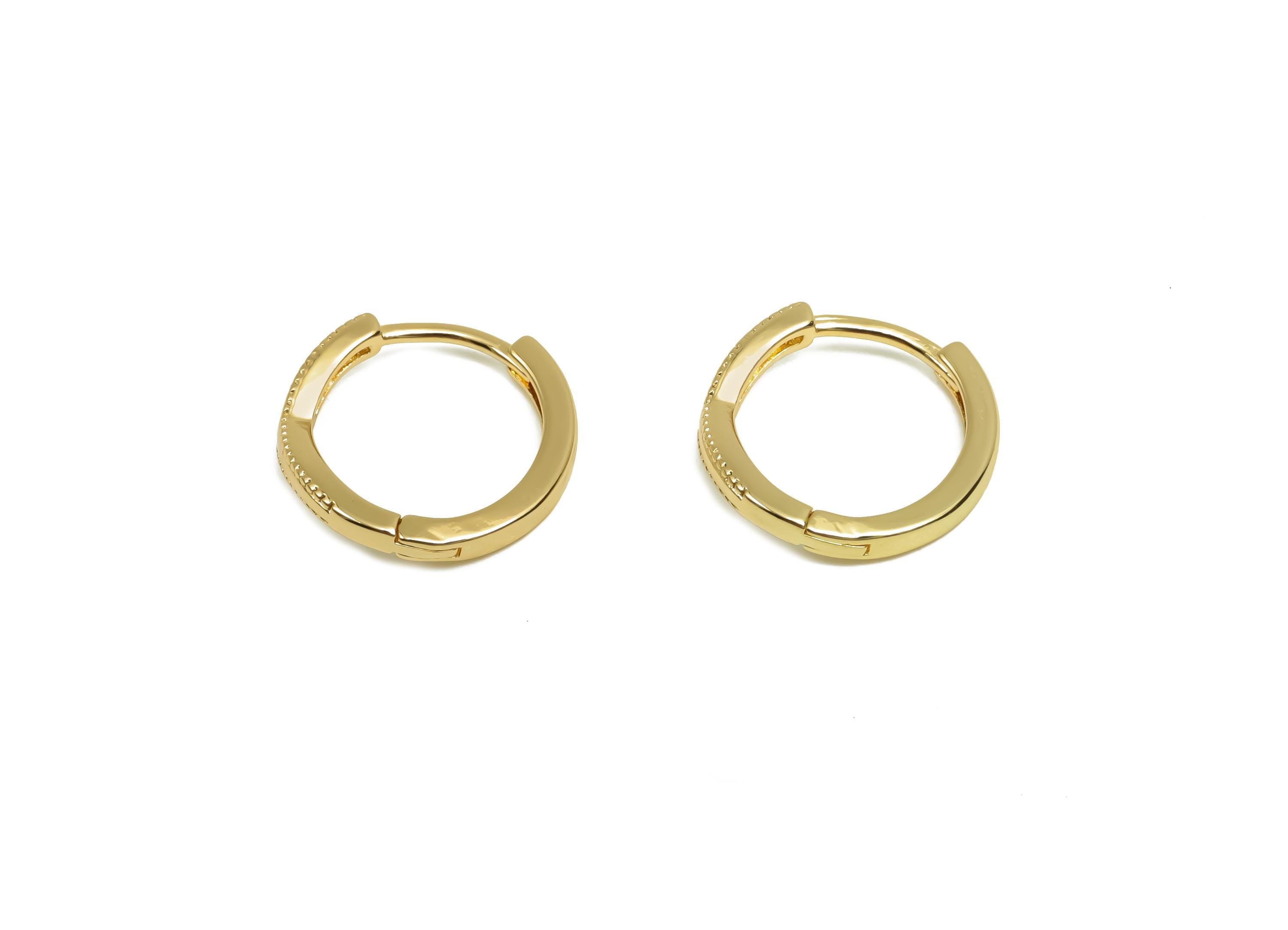 Brass Round Hoop Earring - Brass Huggie Hoop Earring For Tassel - Textured Clasp Hoop Earring  - 18K Real Gold Plating - 14x13x1mm - RGP8120 - DOMEDBAZAAR