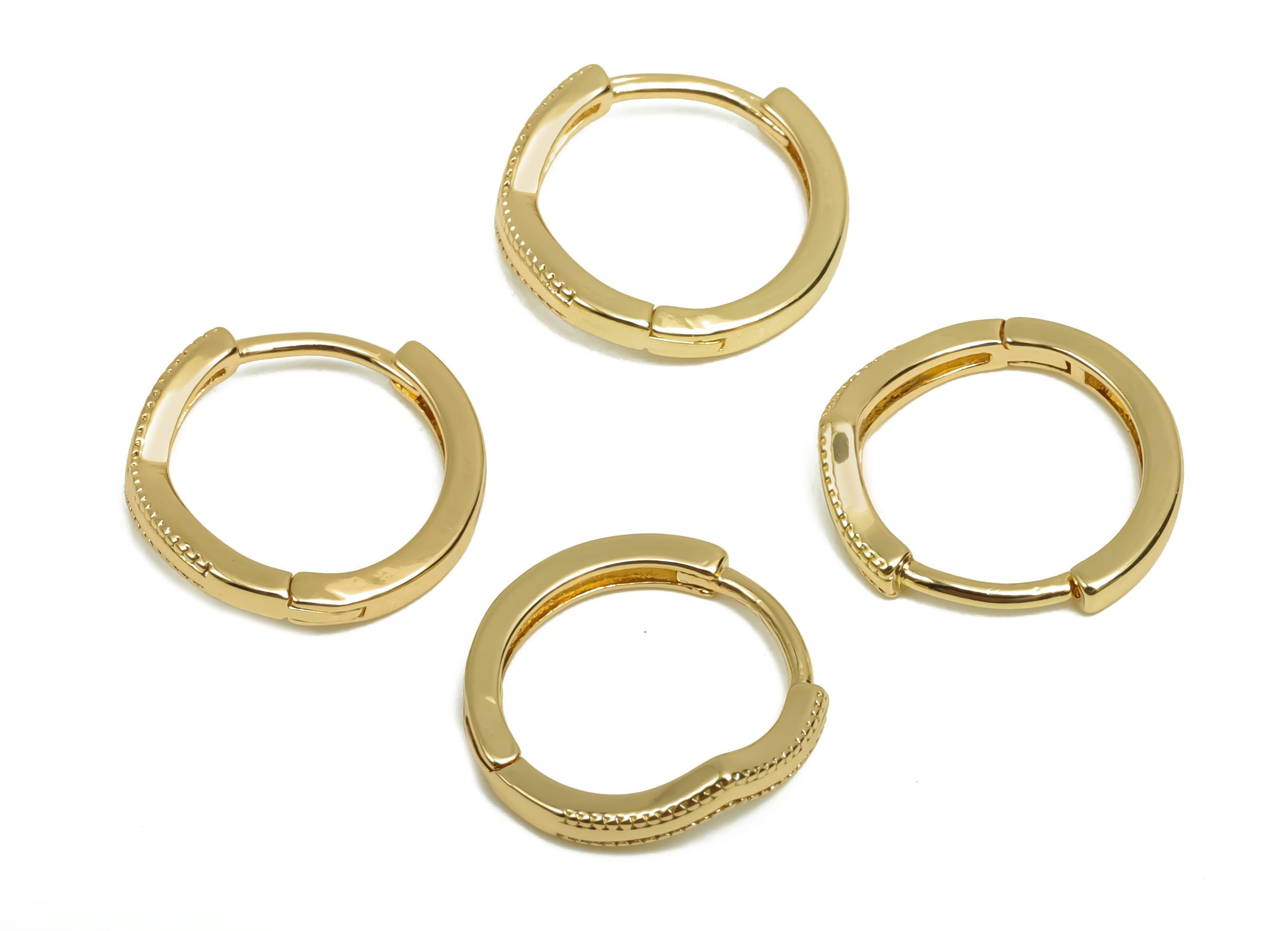 Brass Round Hoop Earring - Brass Huggie Hoop Earring For Tassel - Textured Clasp Hoop Earring  - 18K Real Gold Plating - 14x13x1mm - RGP8120 - DOMEDBAZAAR