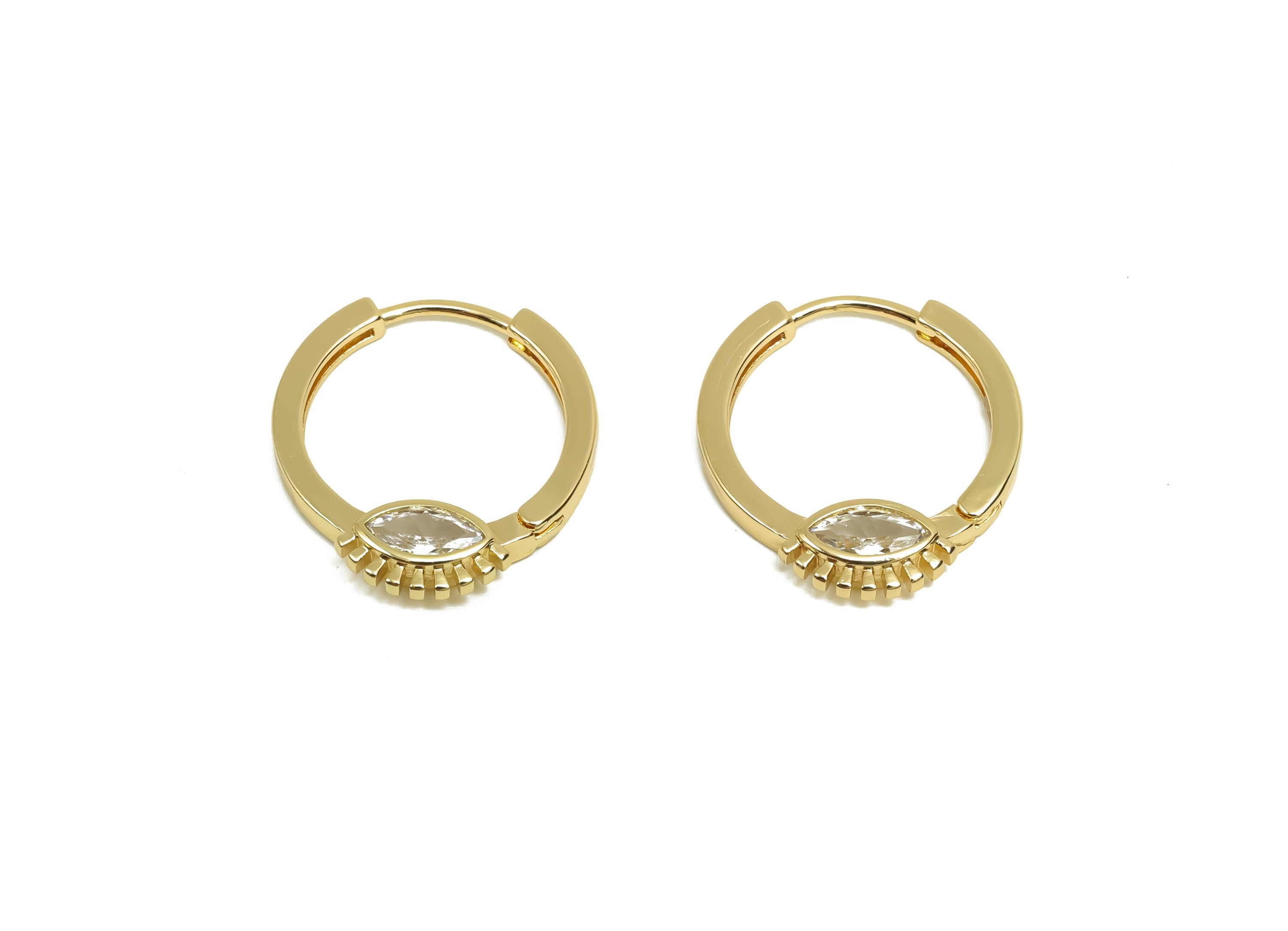 Brass CZ Hoop Earring - Brass Marquise Huggie Hoop Earring - Zircon Clasp Hoop Earring - 18K Real Gold Plating - 20x18x3.05mm - RGP8132 - DOMEDBAZAAR