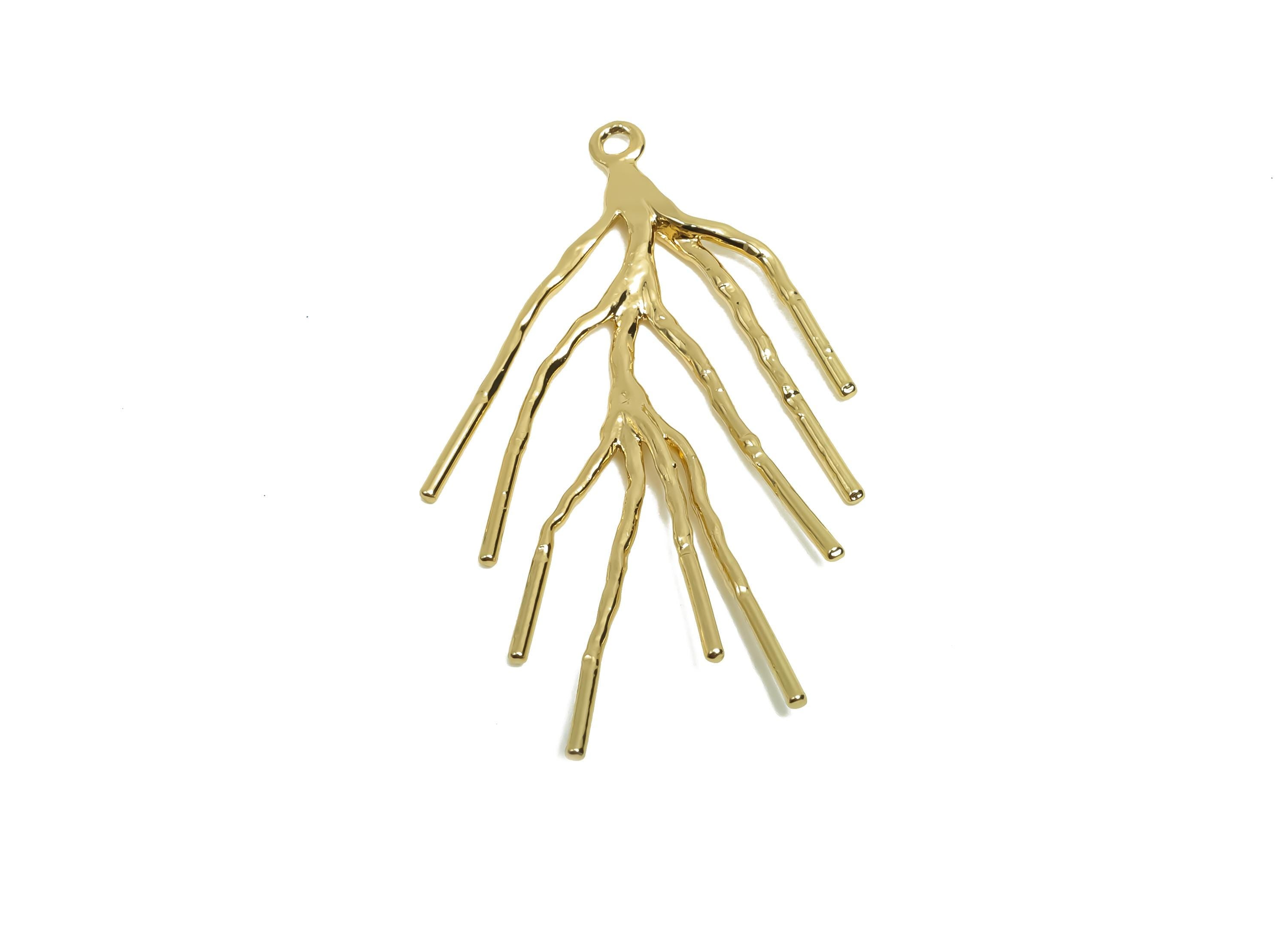 Brass Tree Earring Charm - Brass Branch Earring Charm - Botanical Pendant - Branch Earring Charm - 18K Real Gold Plating - 41x25x2mm-RGP8127 - DOMEDBAZAAR