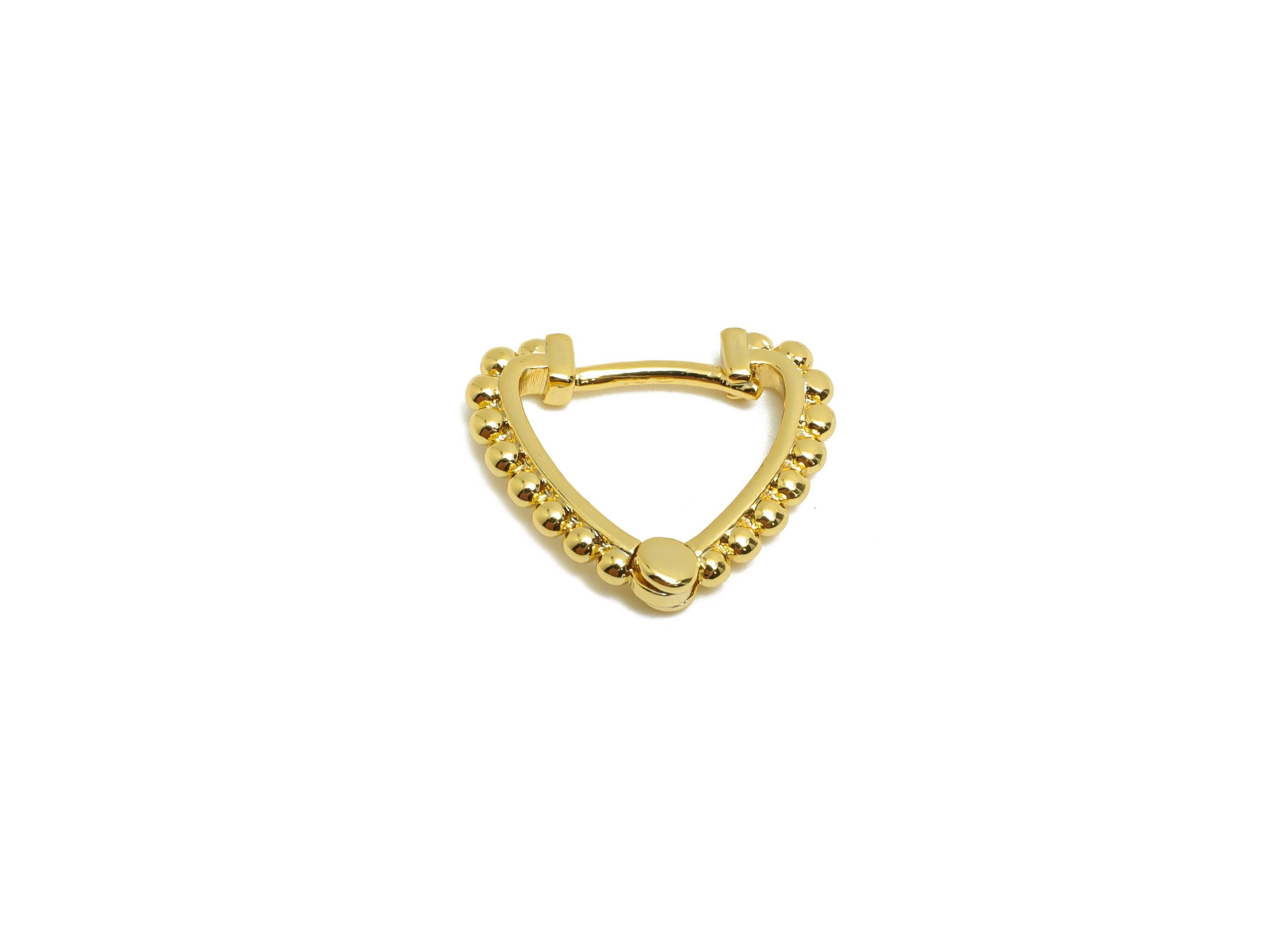 Brass Heart Hoop Earring - Gold Huggie Earring for Girl&#39;s - Beads Valentine&#39;s Day Earring - 18K Real Gold Plated - 13.2x11.8x1.7mm - RGP8557 - DOMEDBAZAAR