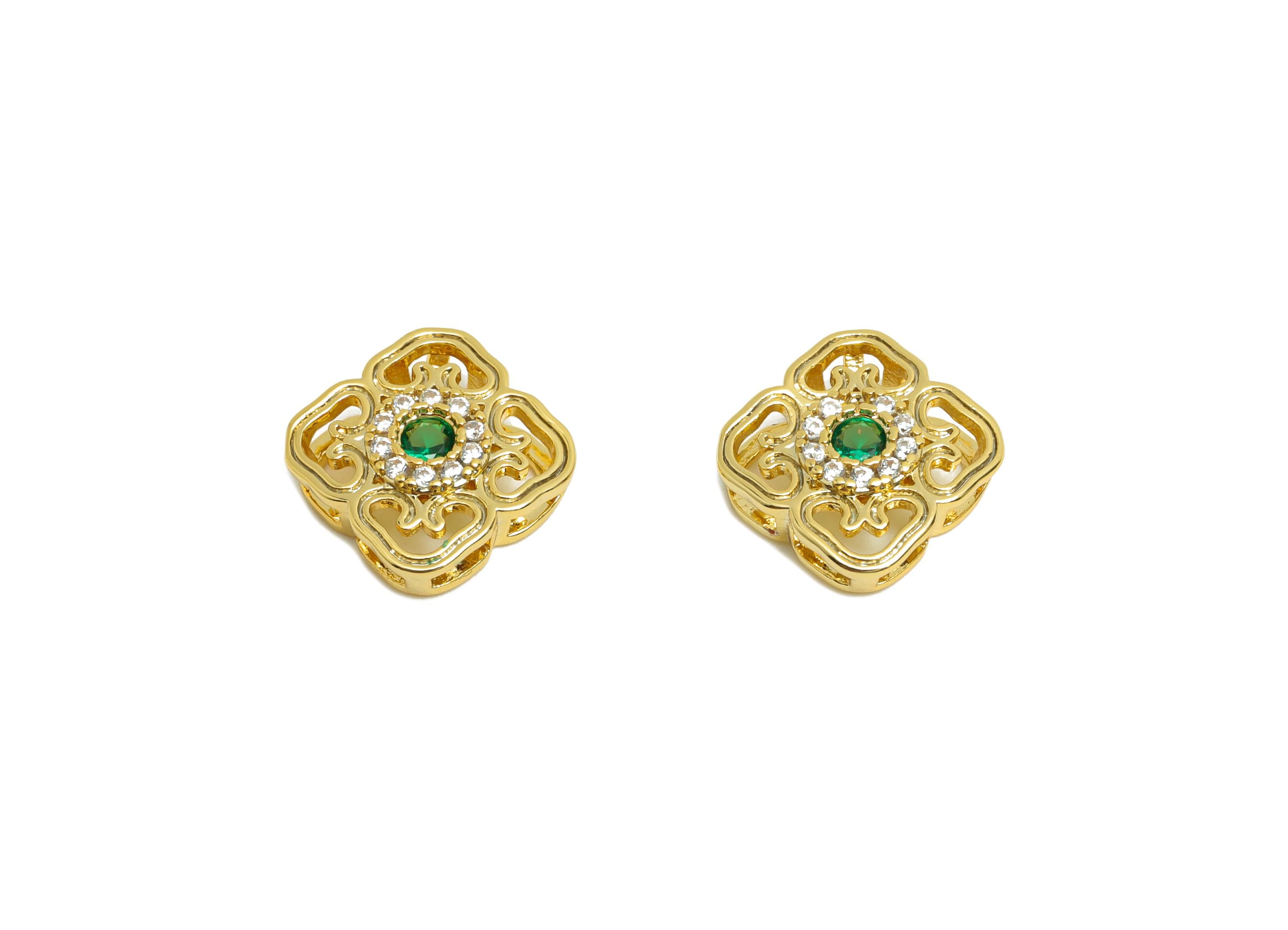 Brass Square Earring Charm - Gold Hollow Bracelet Charm - Zircon Square Pendant with Loop - 18K Real Gold Plating - 9.9x9.9x3.9mm - RGP8561 - DOMEDBAZAAR