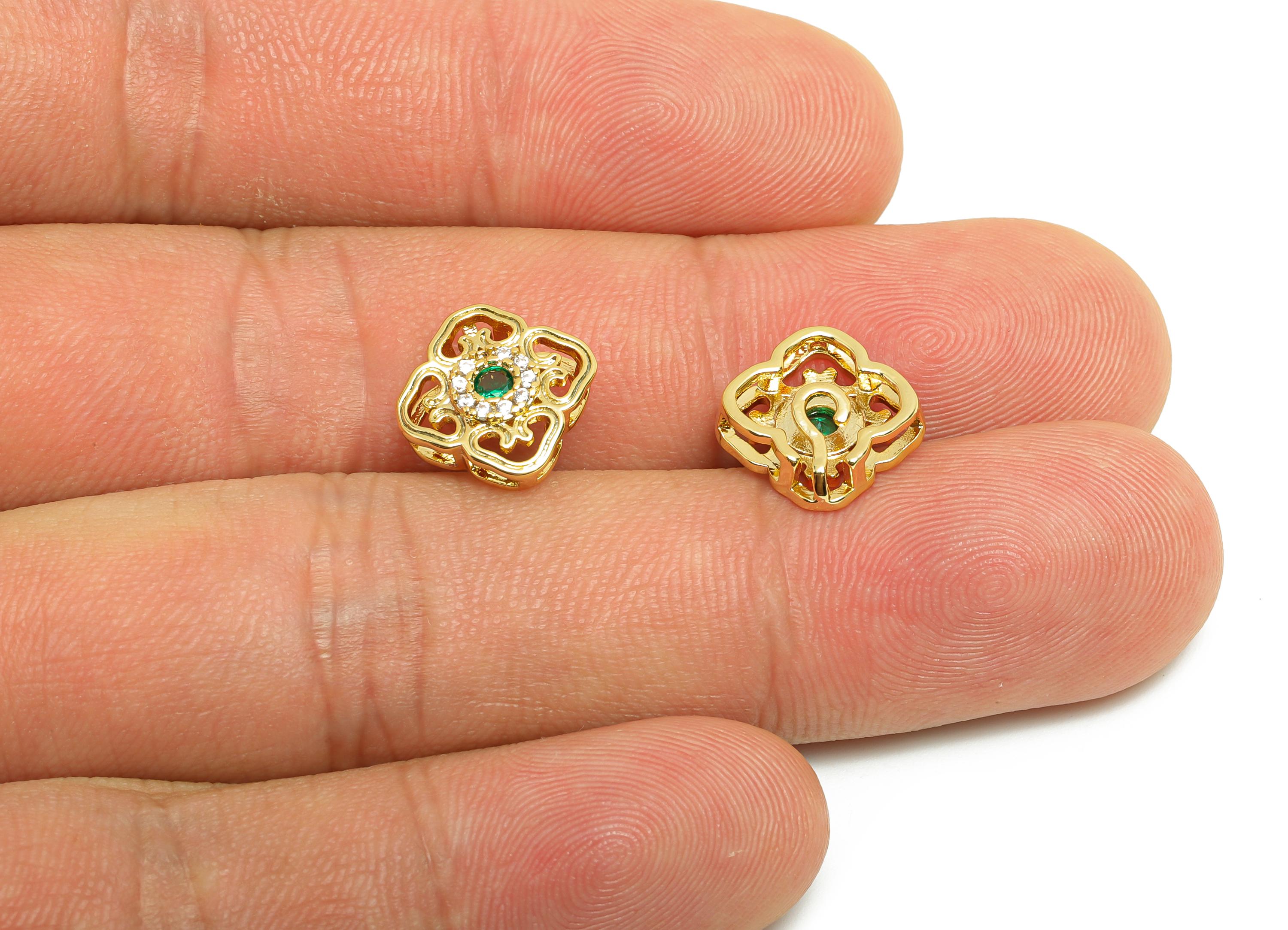 Brass Square Earring Charm - Gold Hollow Bracelet Charm - Zircon Square Pendant with Loop - 18K Real Gold Plating - 9.9x9.9x3.9mm - RGP8561 - DOMEDBAZAAR