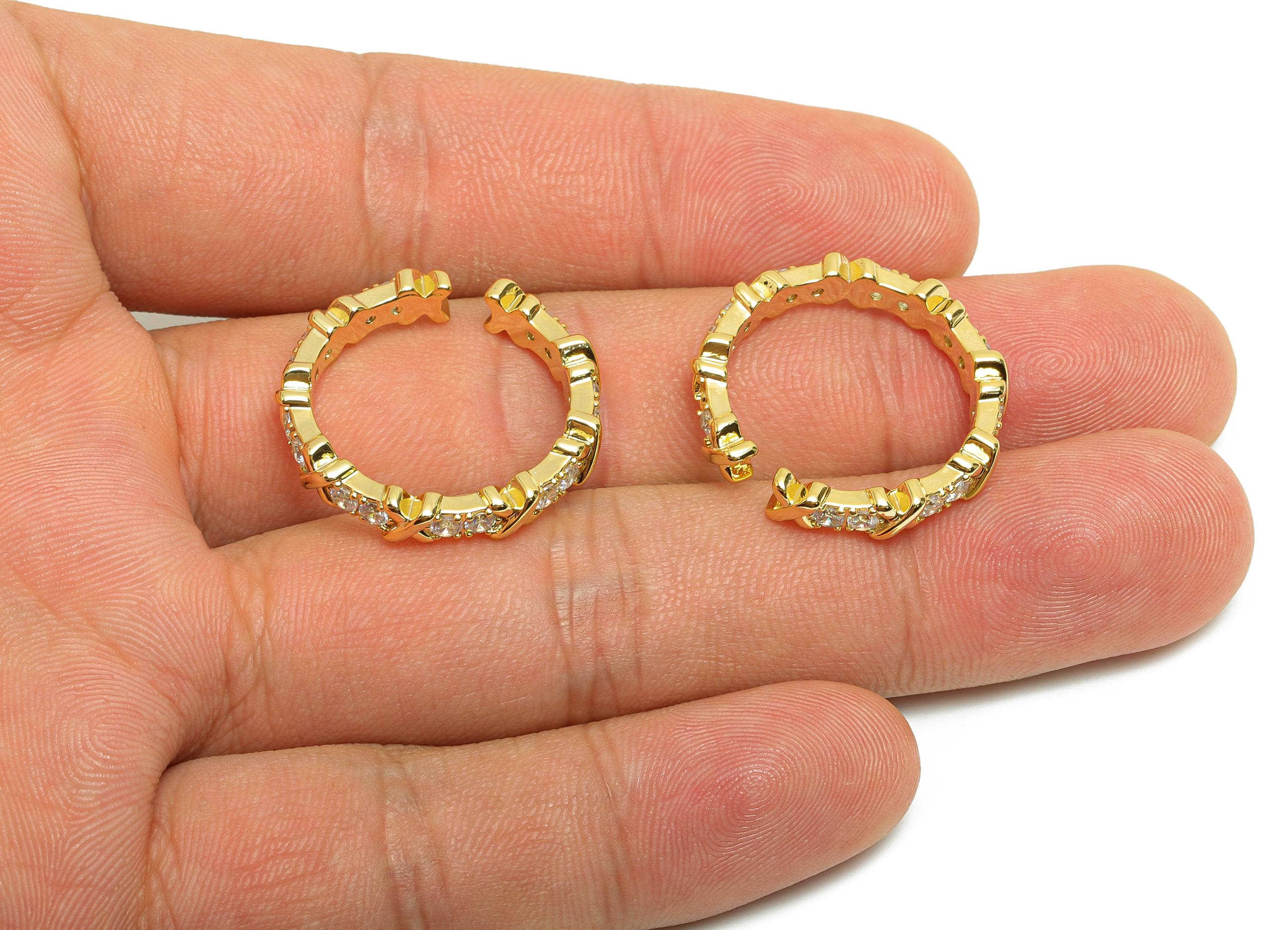 Brass Adjustable Ring - Gold Textured Circle Ring for Women - Zircon Hoop Adjustable Ring - 18K Real Gold Plating - 24.2x24x4.2mm - RGP8563 - DOMEDBAZAAR