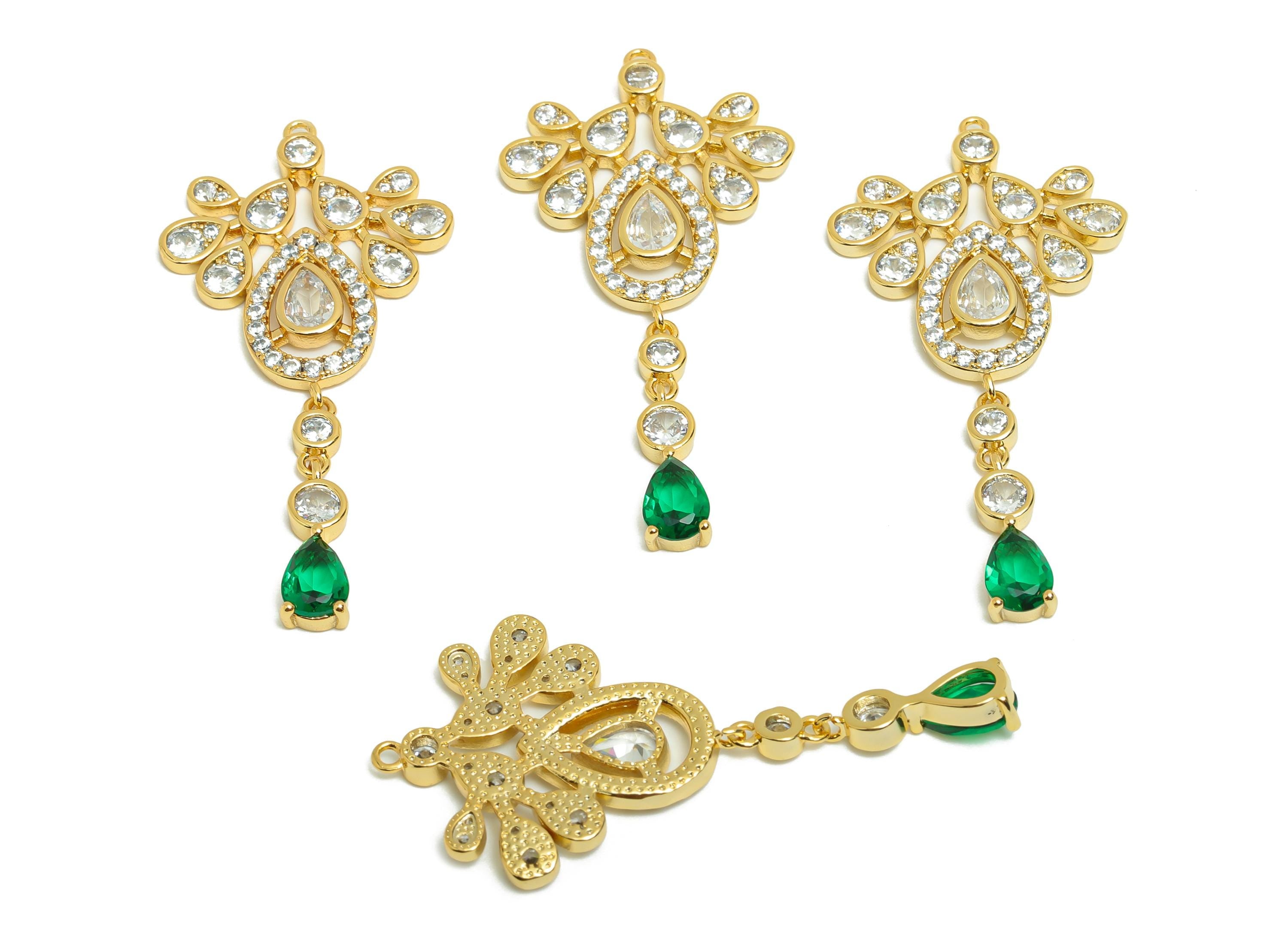 Brass Drop Zircon Charm - Gold Dangle Pendant for Necklace - Teardrop Charm for Party Day - 18K Real Gold Plating - 46x23 x2.72mm - RGP8568 - DOMEDBAZAAR