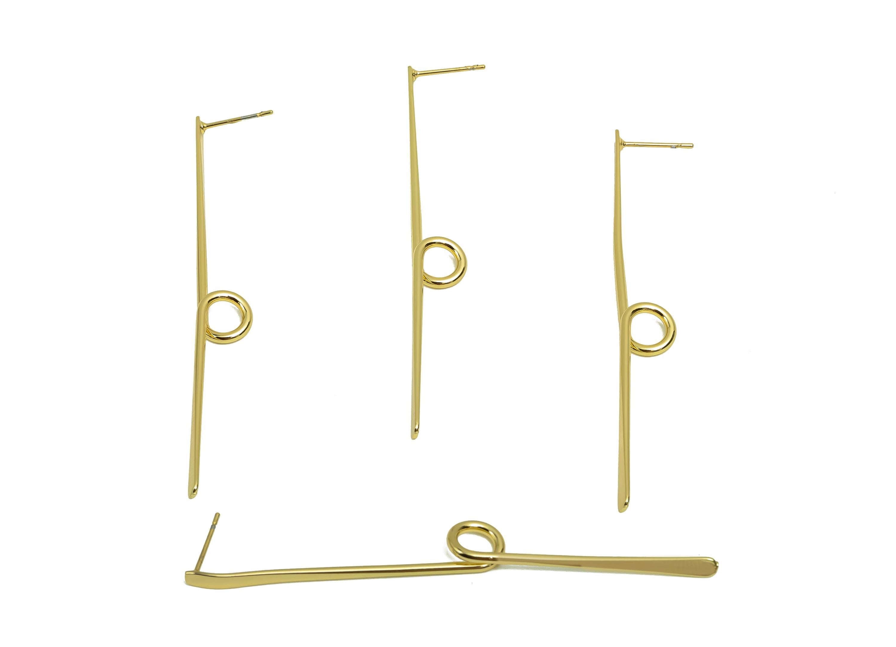 Brass Hammered Wire Earring Post - Brass Stick Knot Earring Post - Twisted Wire Earring Post - 18K Real Gold Plating - 71x2x0.75mm - RGP8028 - DOMEDBAZAAR