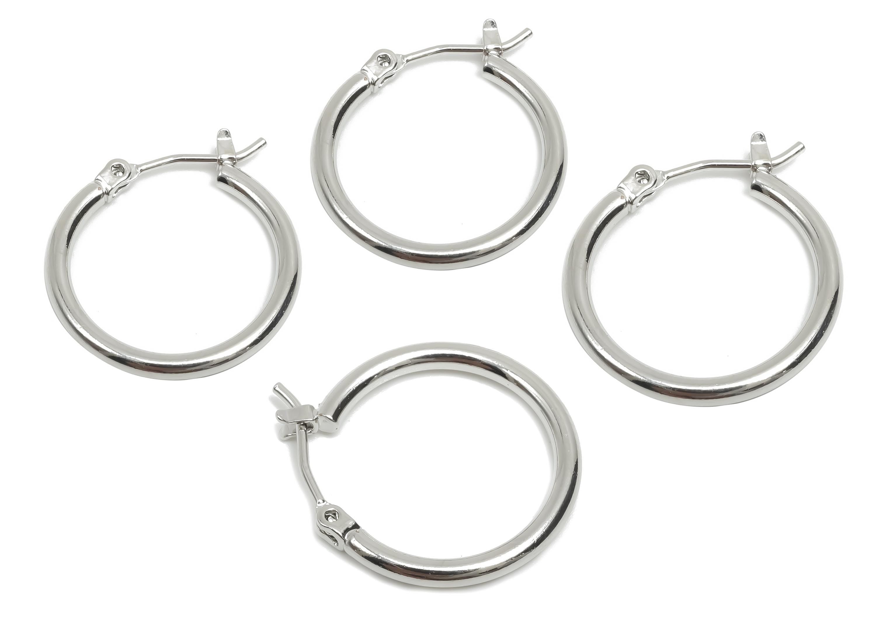 20mm Round Wire Hoop Earring - Brass Hinged Back Earring -  Circle Hinged Back Earring - 18K Real White Gold Plating - 19x19x2mm -RGP8103-20 - DOMEDBAZAAR