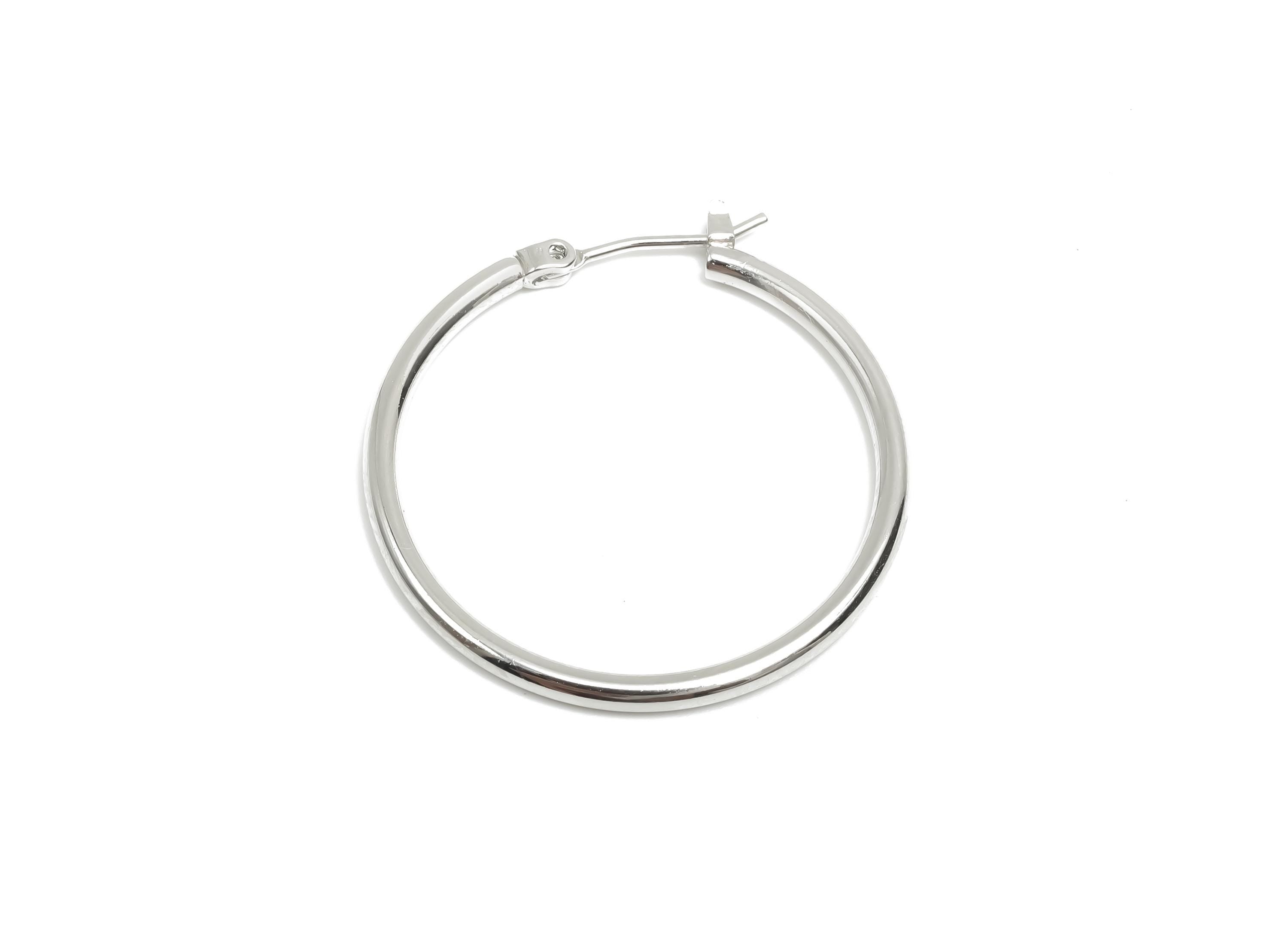 30mm Round Wire Hoop Earring - Brass Hinged Back Earring - Hinged Back Hoop Earring - 18K Real White Gold Plating - 29x29x2mm - RGP8103 - 30 - DOMEDBAZAAR
