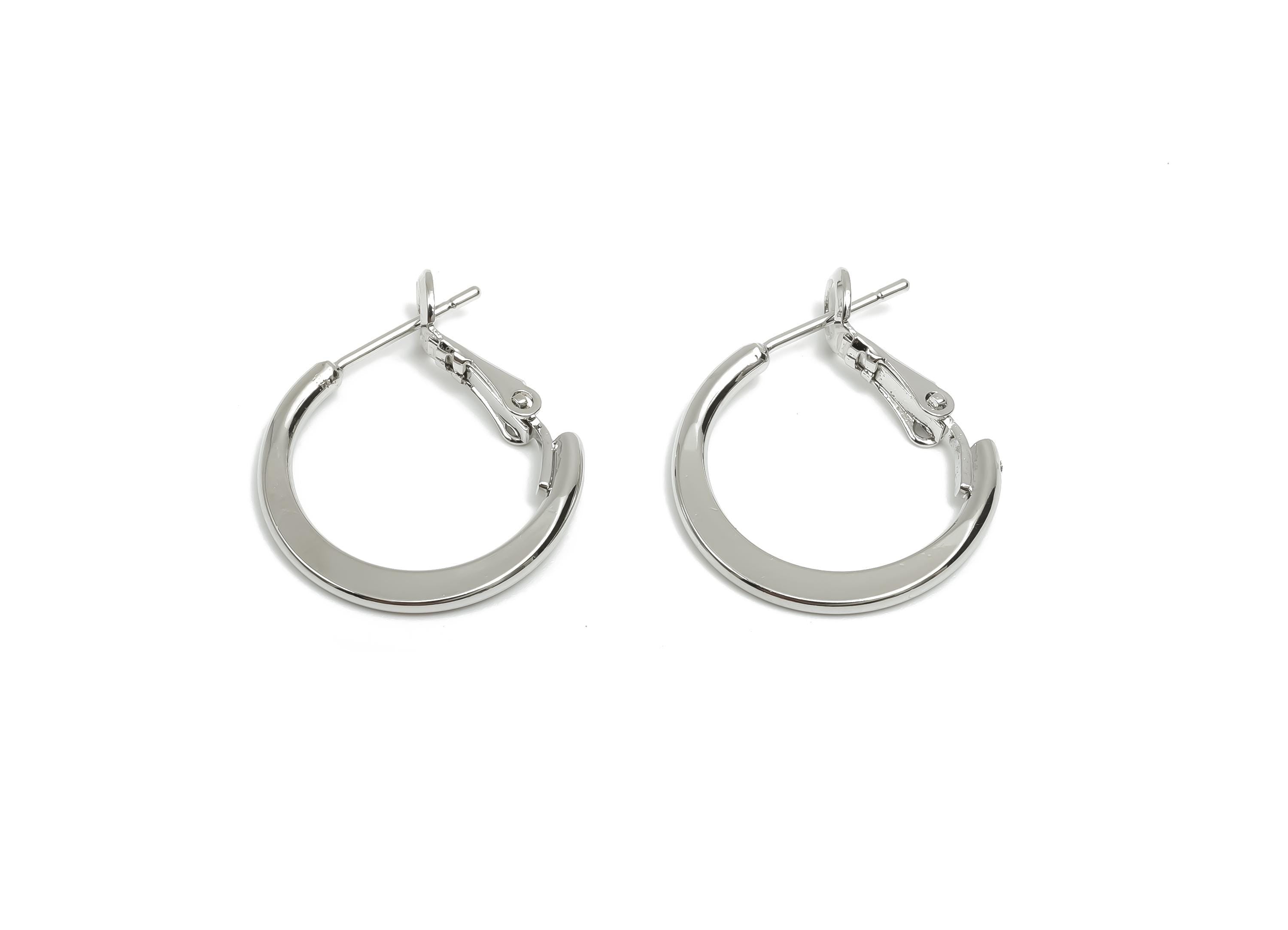 20mm Round Hoop Earring - Brass Clasp Back Earring - Brass Hoop Clasp  Earring - 18K Real White Gold Plating - 19x19x1.72mm - RGP8104-20 - DOMEDBAZAAR