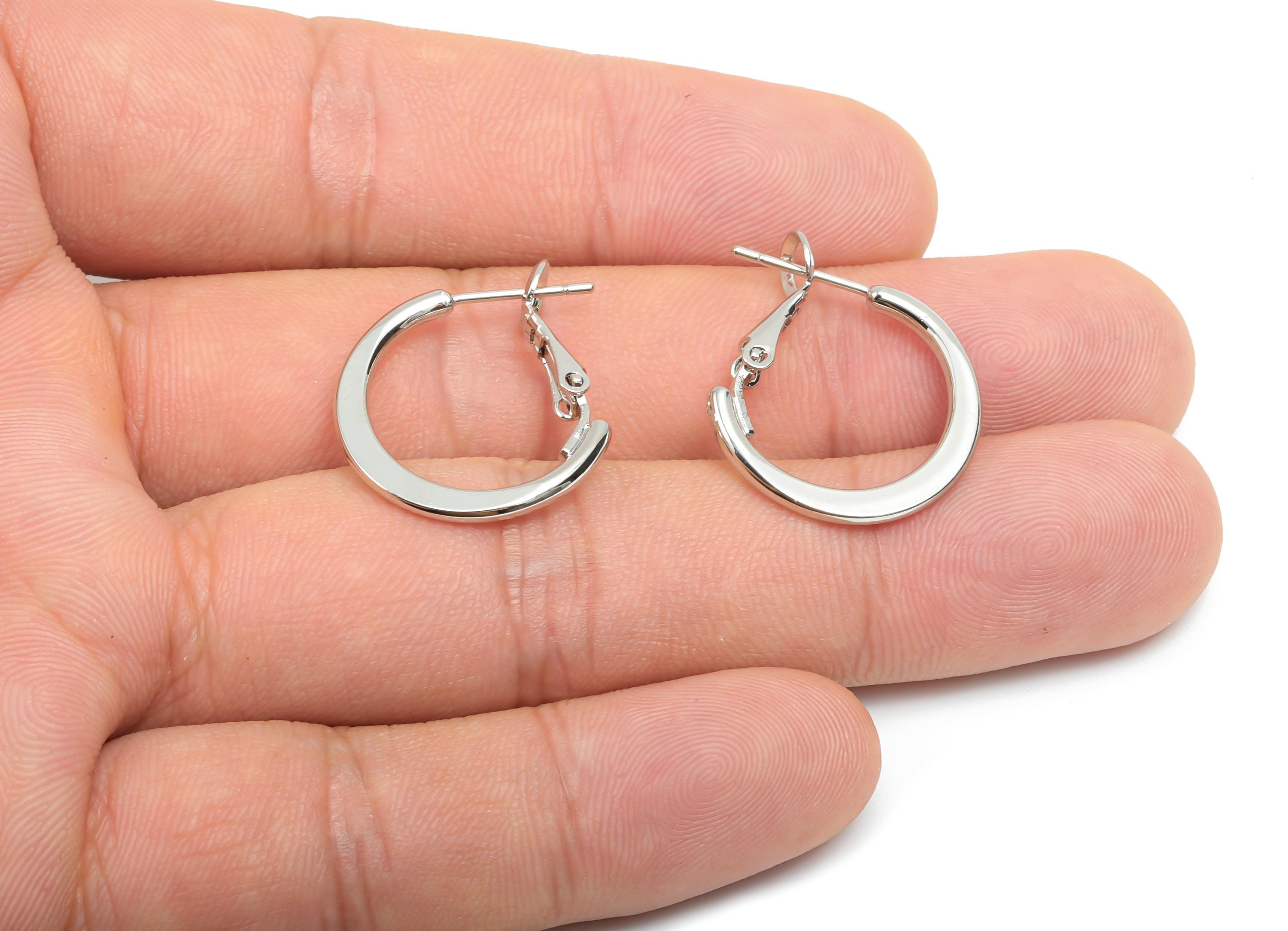 20mm Round Hoop Earring - Brass Clasp Back Earring - Brass Hoop Clasp  Earring - 18K Real White Gold Plating - 19x19x1.72mm - RGP8104-20 - DOMEDBAZAAR