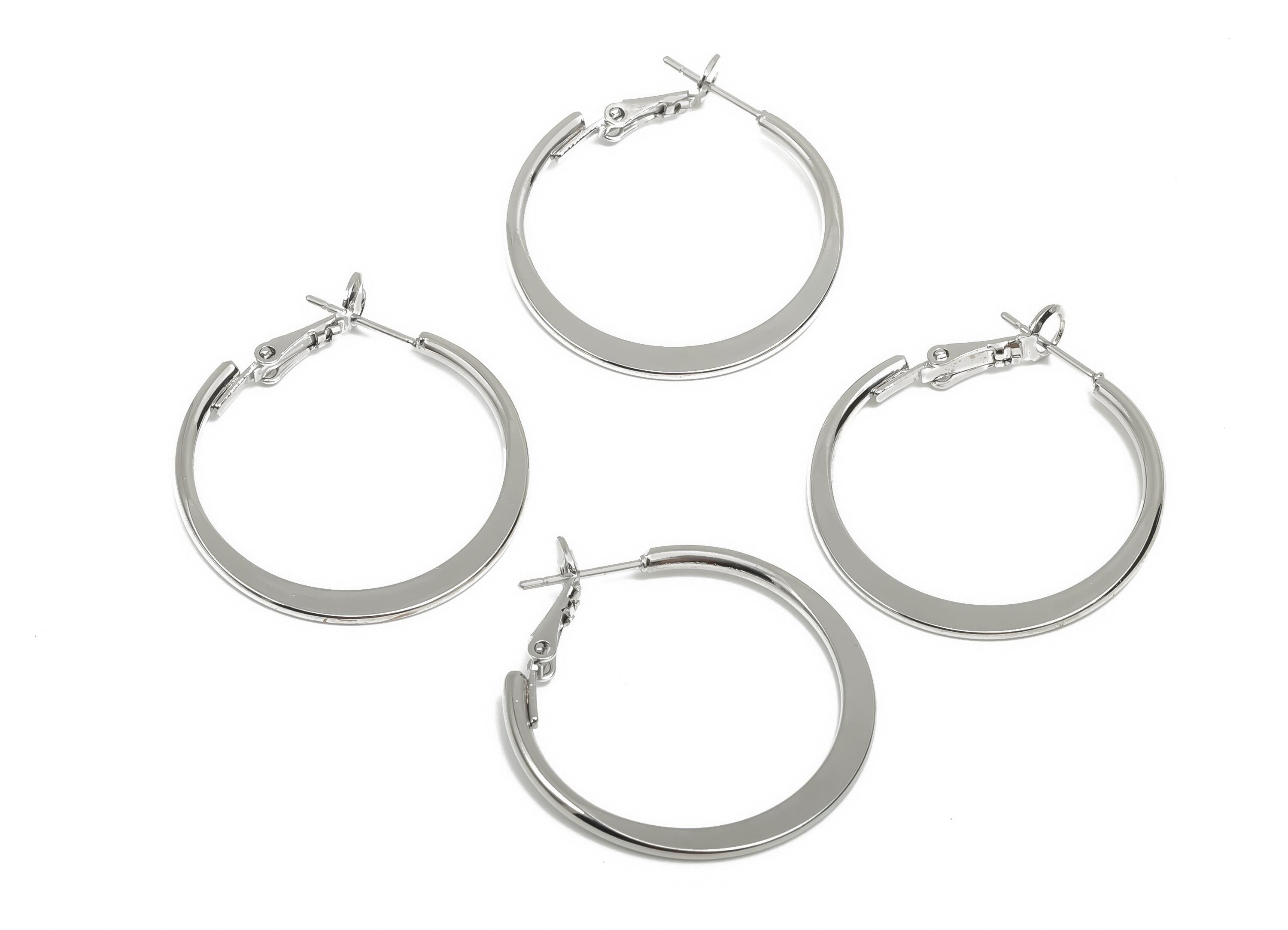 30mm Round Hoop Earring - Brass Hammered Hoop Clasp Earring - Brass Clasp Back Earring - 18K Real White Gold Plating - 29x29x1mm- RGP8104-30 - DOMEDBAZAAR