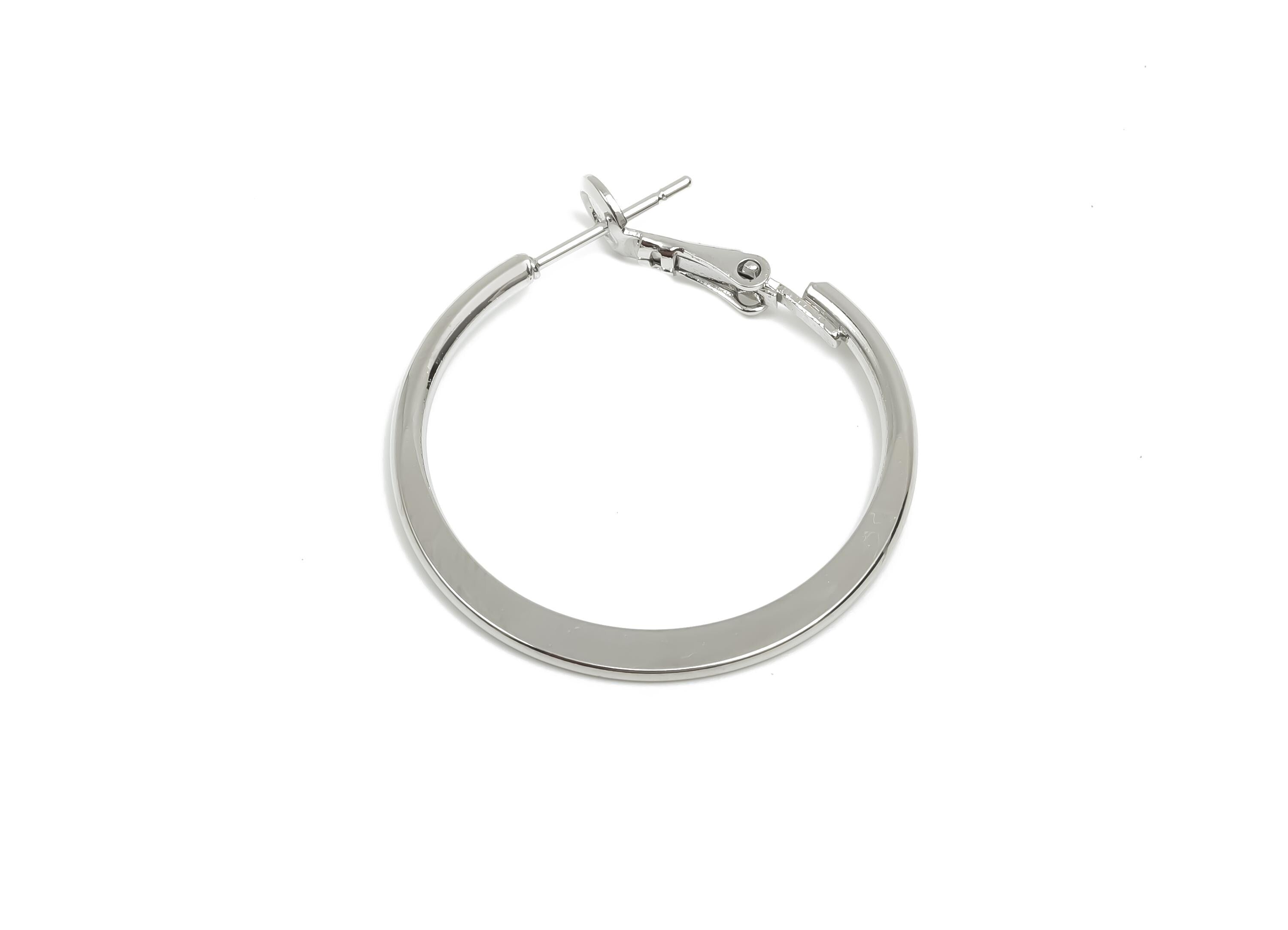 30mm Round Hoop Earring - Brass Hammered Hoop Clasp Earring - Brass Clasp Back Earring - 18K Real White Gold Plating - 29x29x1mm- RGP8104-30 - DOMEDBAZAAR