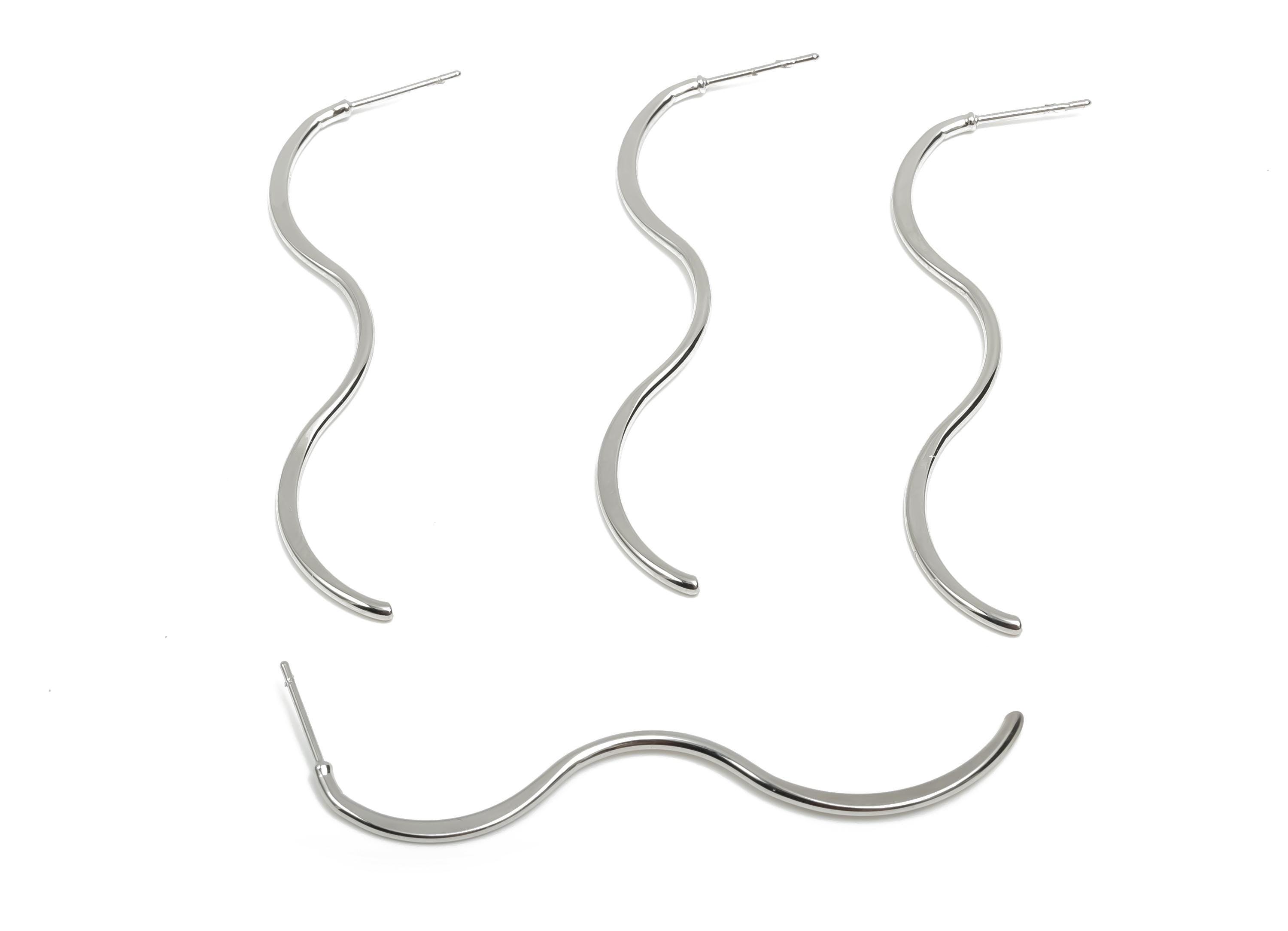 Brass Wavy Wire Hammered Earring -  Brass Wire Earring Post - Brass Wavy Earring Post - 18K Real White Gold Plating - 60x8.67x1mm - RGP8095 - DOMEDBAZAAR