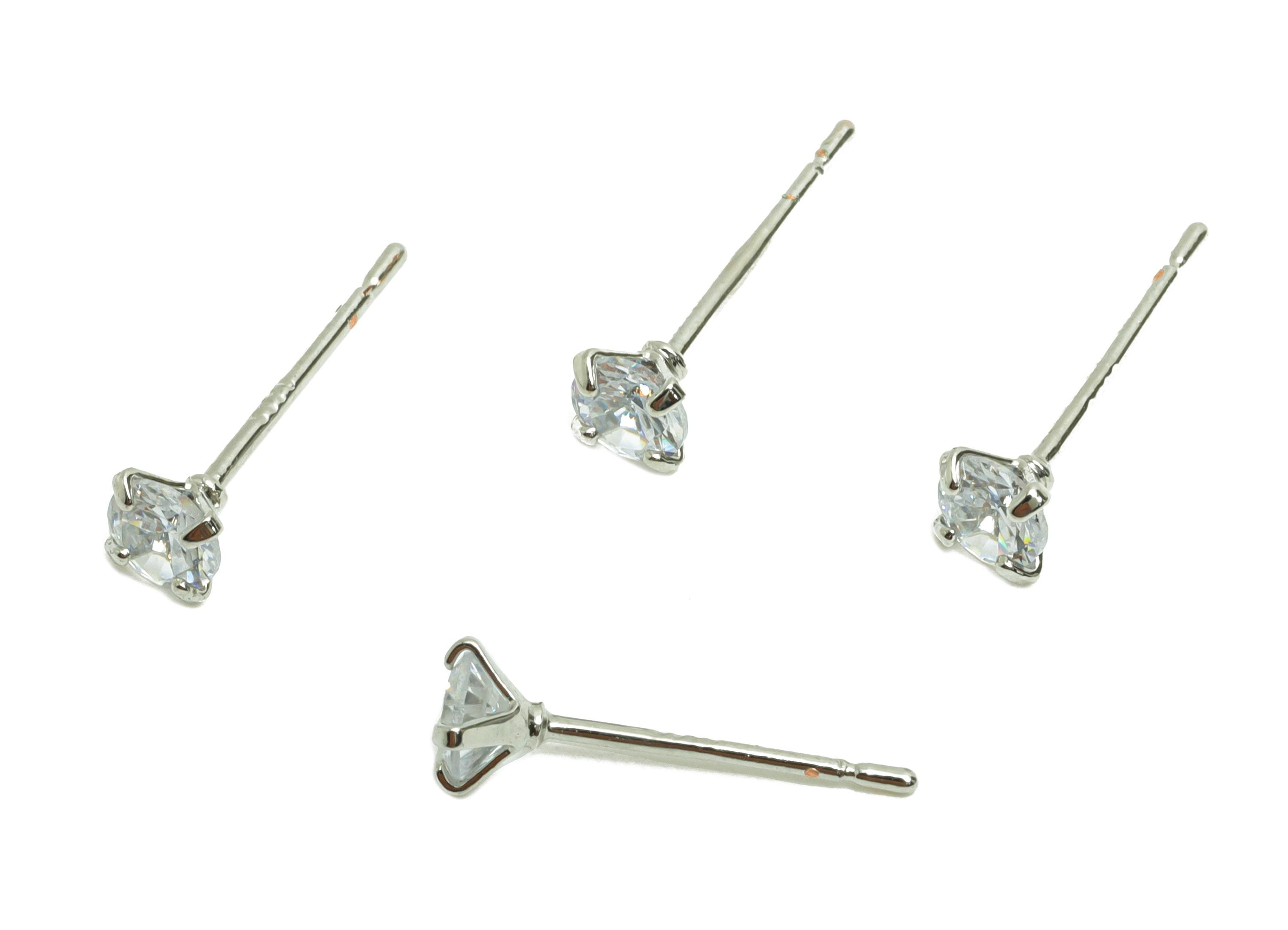 Brass Mini Zircon Earring - 4mm Tiny Earring Post for Girls - White Daily Wear Stud Earring - 18K Real Gold Plating -14.6x4x2.9mm -RGP8571-4 - DOMEDBAZAAR