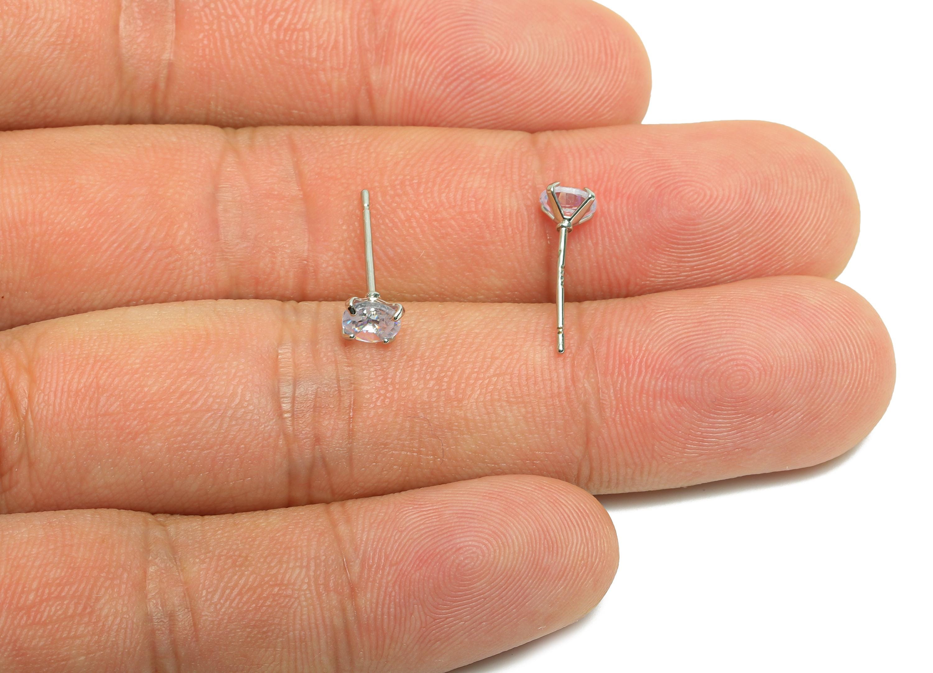 Brass Mini Zircon Earring - 5mm Tiny Earring Post for Girls - White Daily Wear Stud Earring - 18K Real Gold Plating -15.2x5x3.4mm -RGP8571-5 - DOMEDBAZAAR