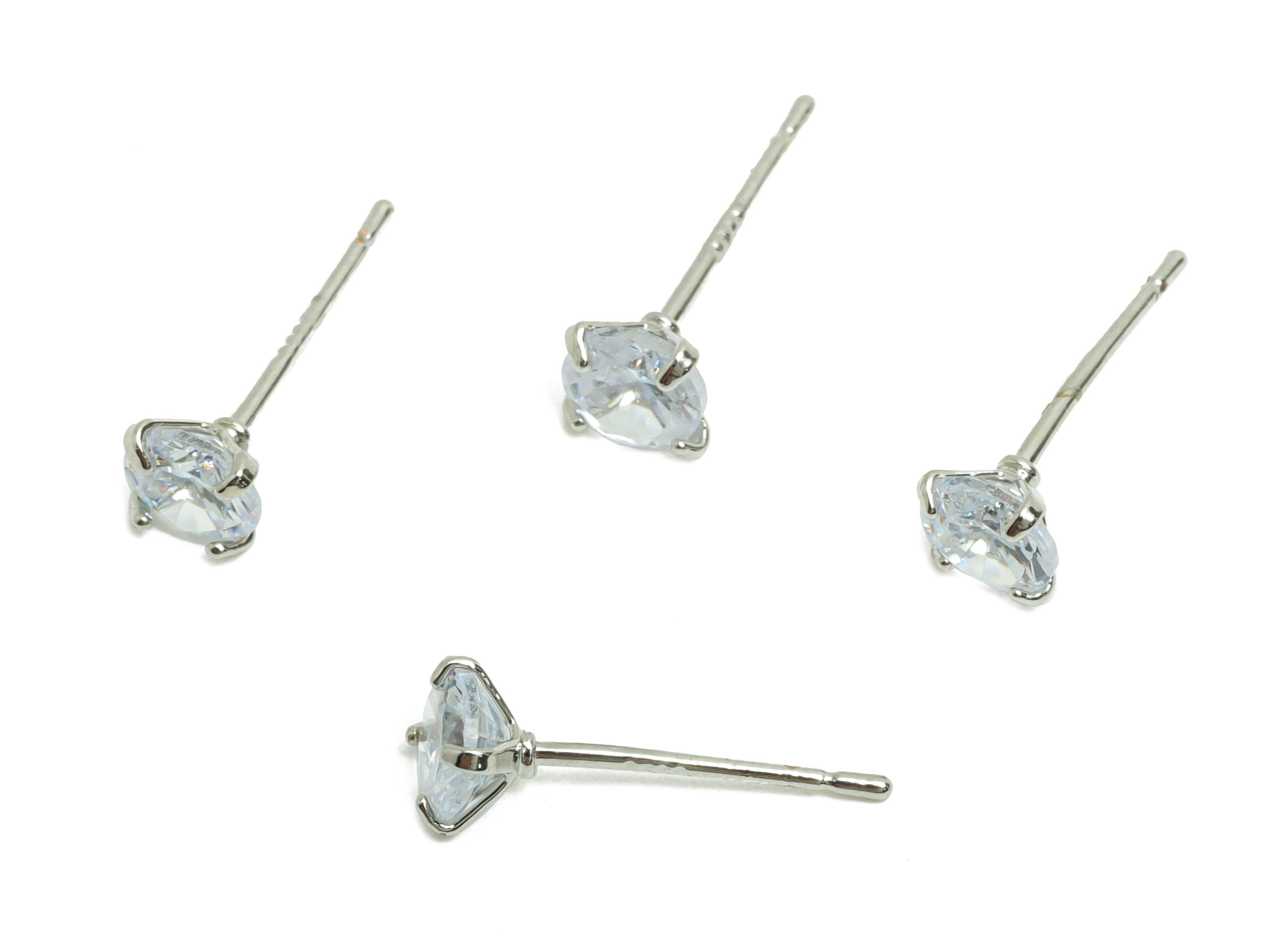 Brass Mini Zircon Earring - 5mm Tiny Earring Post for Girls - White Daily Wear Stud Earring - 18K Real Gold Plating -15.2x5x3.4mm -RGP8571-5 - DOMEDBAZAAR