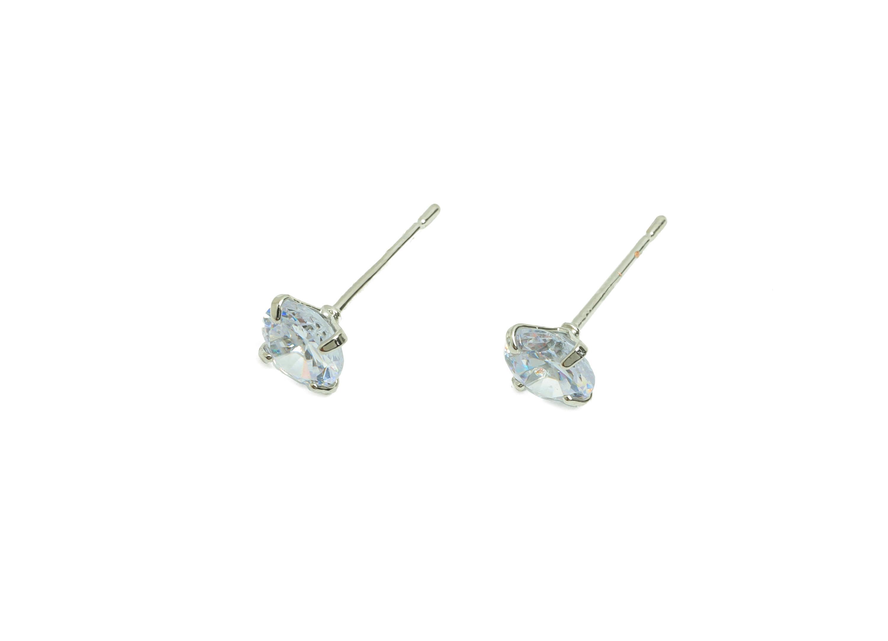 Brass Mini Zircon Earring - 6mm Tiny Earring Post for Girls - White Daily Wear Stud Earring - 18K Real Gold Plating - 16x6x3.5mm - RGP8571-6 - DOMEDBAZAAR