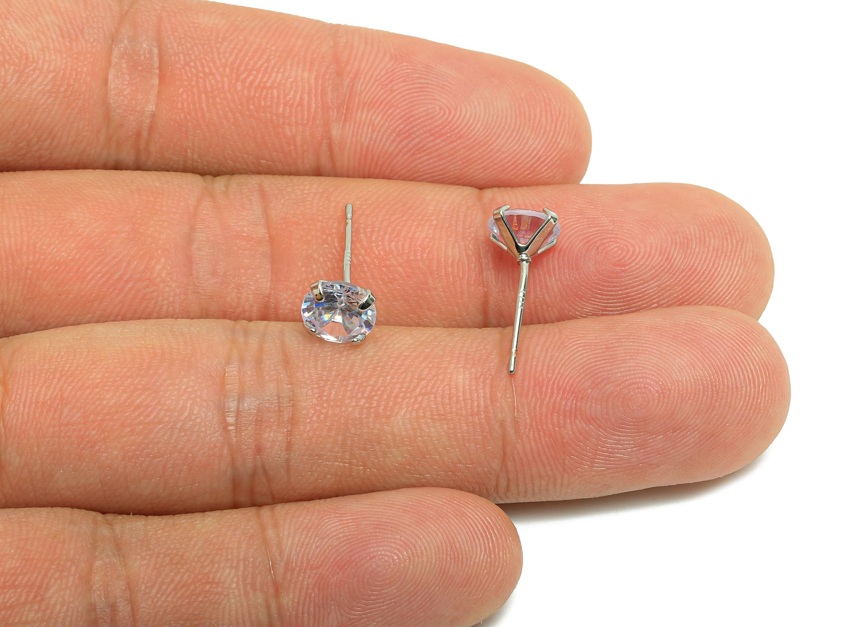 Brass Mini Zircon Earring - 7mm Tiny Earring Post for Girls - White Daily Wear Stud Earring - 18K Real Gold Plating -16.4x7x4.8mm- RGP8571-7 - DOMEDBAZAAR