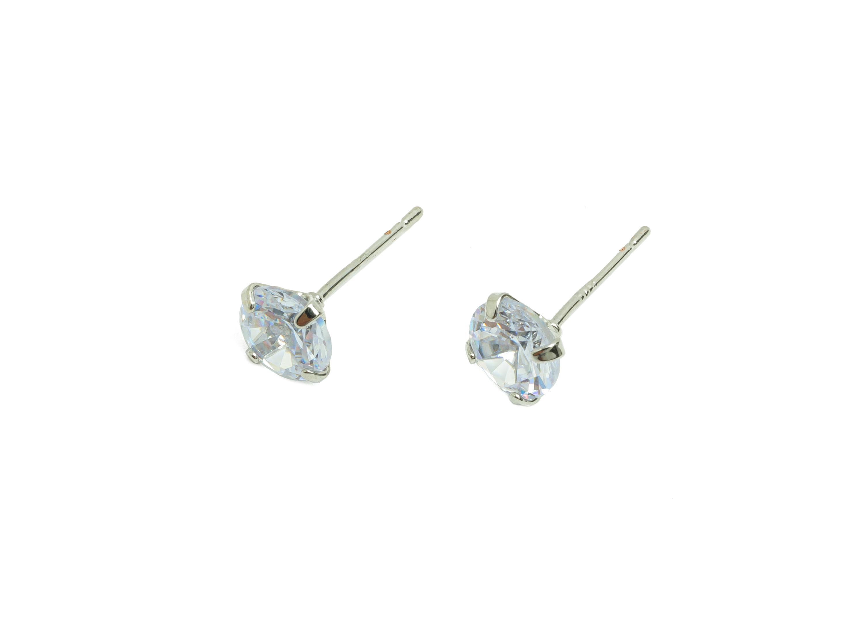 Brass Mini Zircon Earring - 7mm Tiny Earring Post for Girls - White Daily Wear Stud Earring - 18K Real Gold Plating -16.4x7x4.8mm- RGP8571-7 - DOMEDBAZAAR