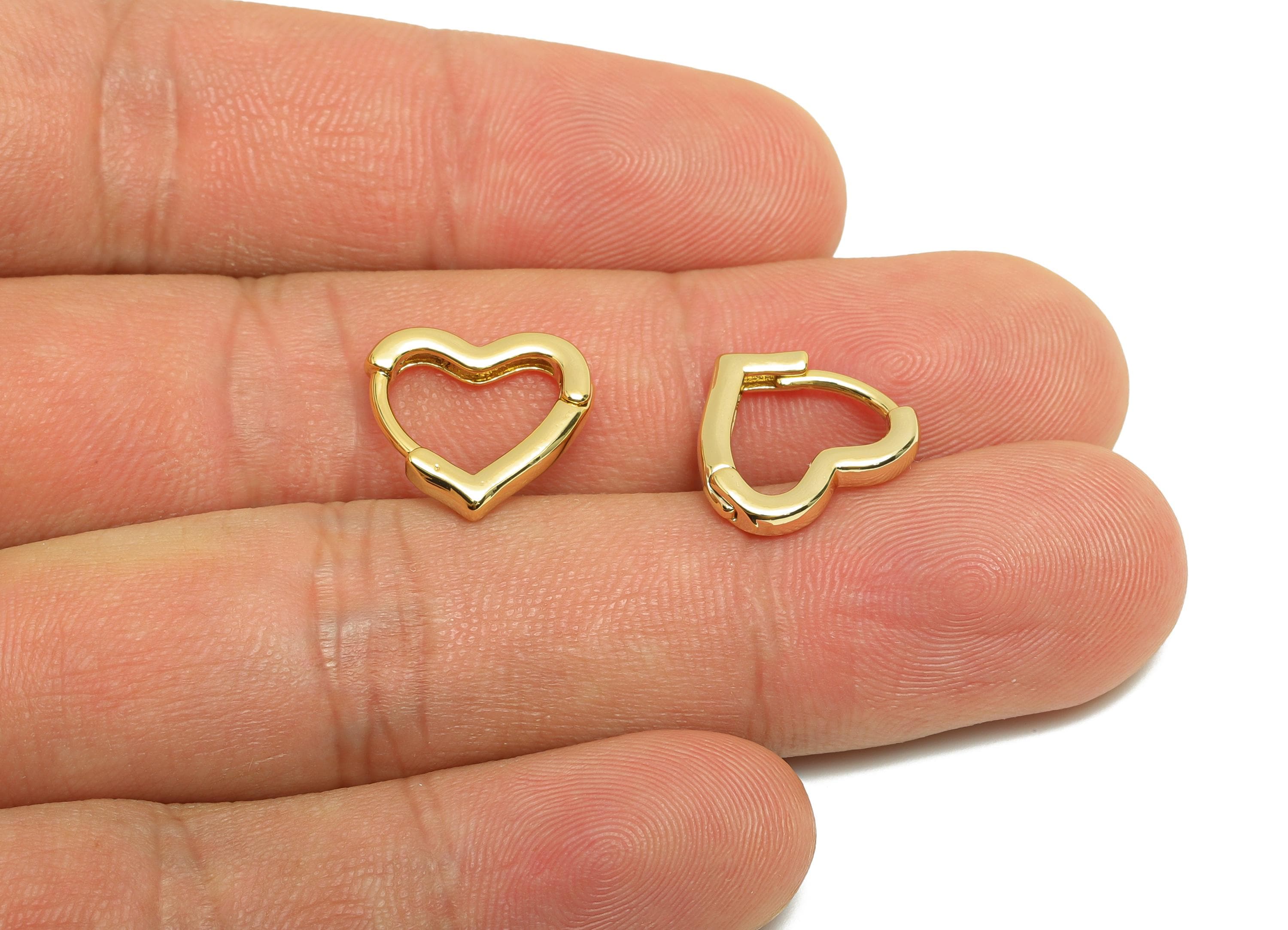 Brass Heart Hoop Earring - Gold Huggie Earring for Girl&#39;s - Heart Valentine&#39;s Day Earring - 18K Real Gold Plated -13.4x13.78x2.34mm -RGP8574 - DOMEDBAZAAR
