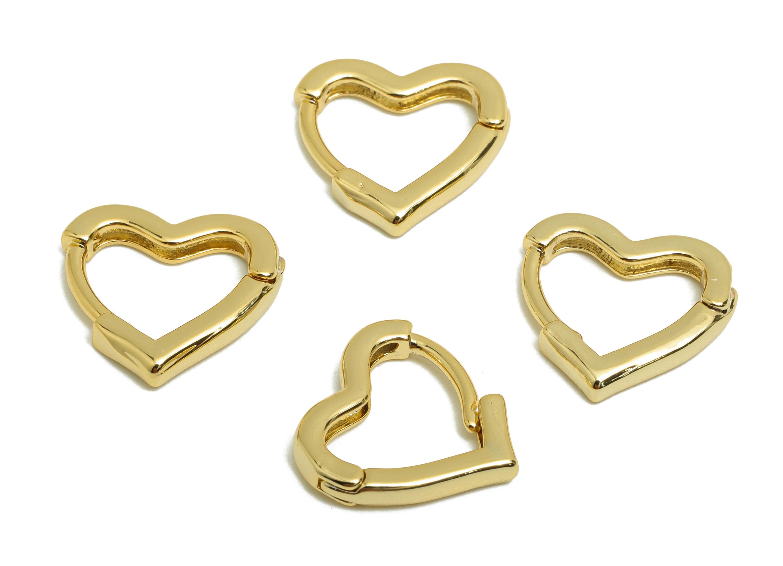 Brass Heart Hoop Earring - Gold Huggie Earring for Girl&#39;s - Heart Valentine&#39;s Day Earring - 18K Real Gold Plated -13.4x13.78x2.34mm -RGP8574 - DOMEDBAZAAR