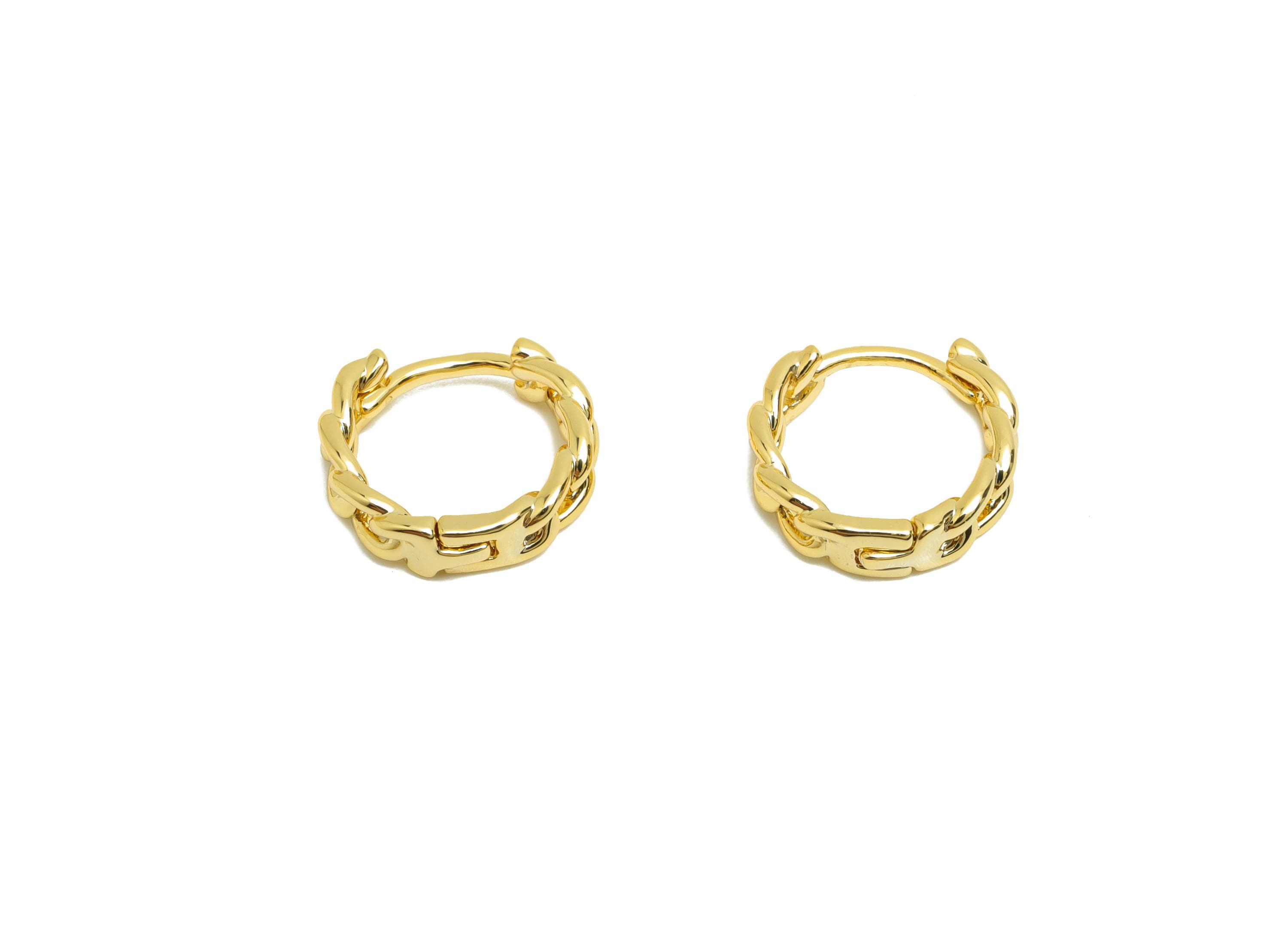 Brass Chain Hoop Earring - Gold Huggie Earring for Women - Daily Wear Hoop Ear Clasp - 18K Real Gold Plating - 12.24x13.36x1.67mm - RGP8575 - DOMEDBAZAAR