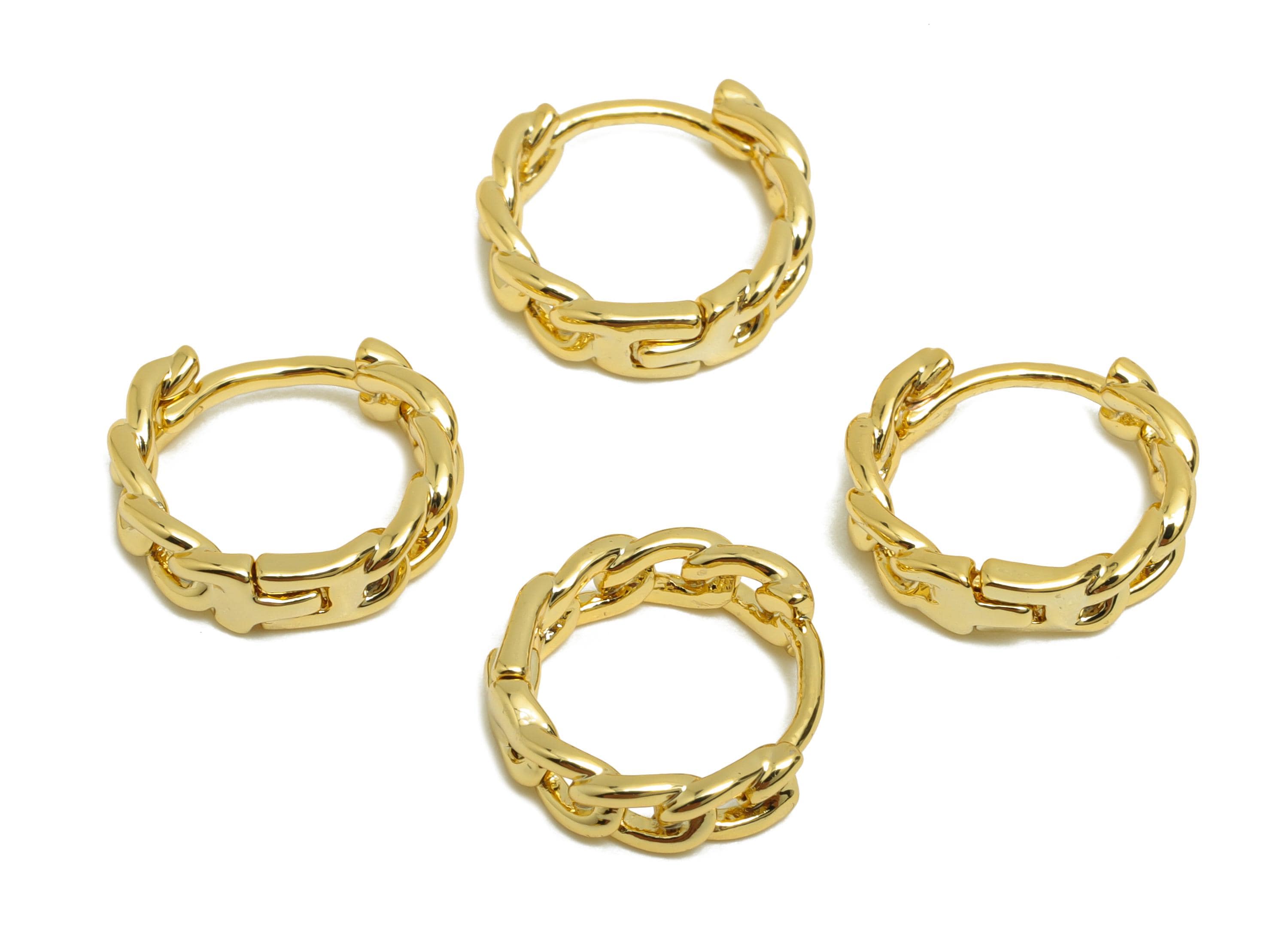 Brass Chain Hoop Earring - Gold Huggie Earring for Women - Daily Wear Hoop Ear Clasp - 18K Real Gold Plating - 12.24x13.36x1.67mm - RGP8575 - DOMEDBAZAAR