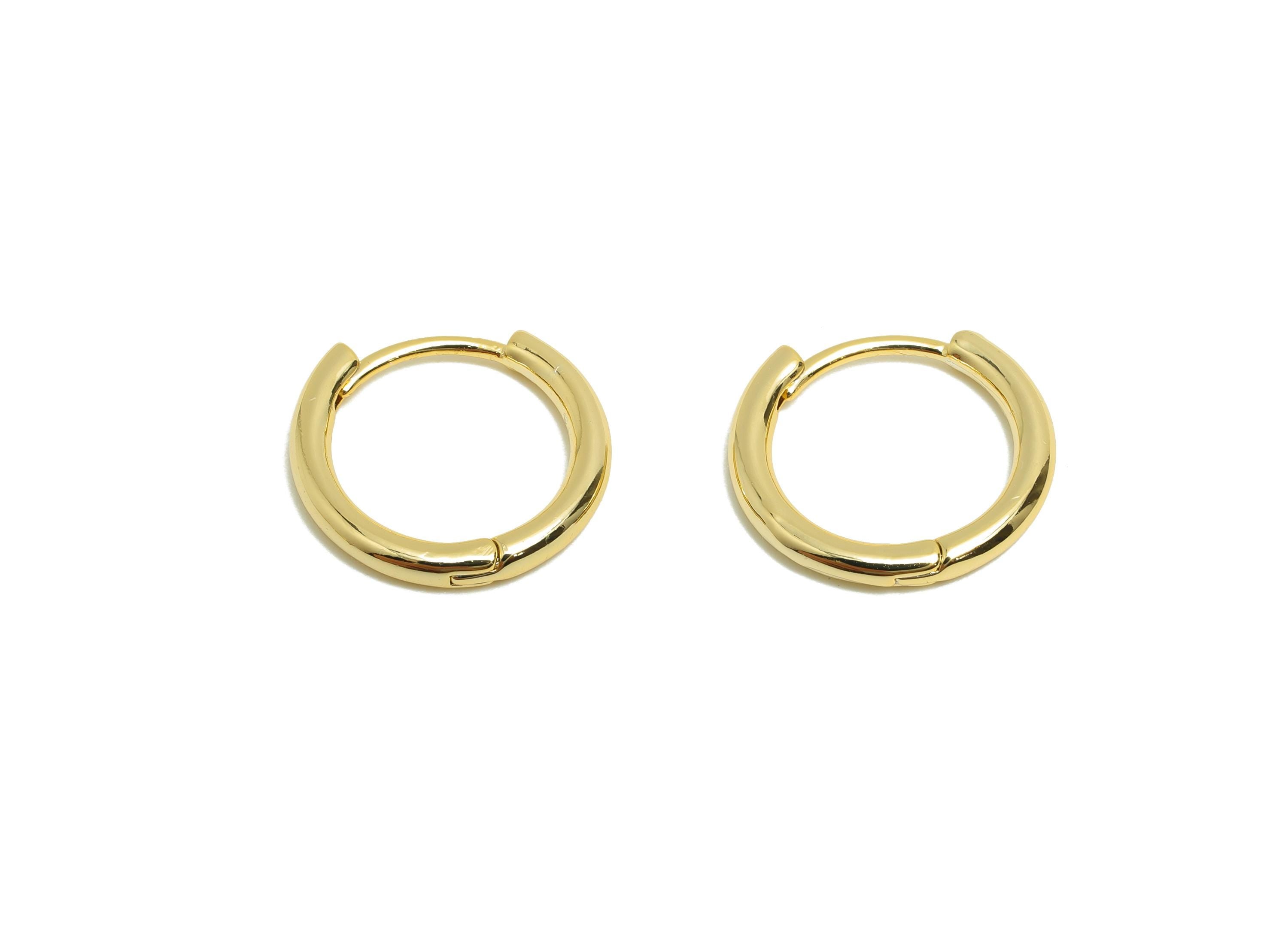 Brass Round Hoop Earring - Gold Huggie Earring for Girl&#39;s - Circle Daily Wear Earring - 18K Real Gold Plating - 15x15.9x2.12mm - RGP8577 - DOMEDBAZAAR
