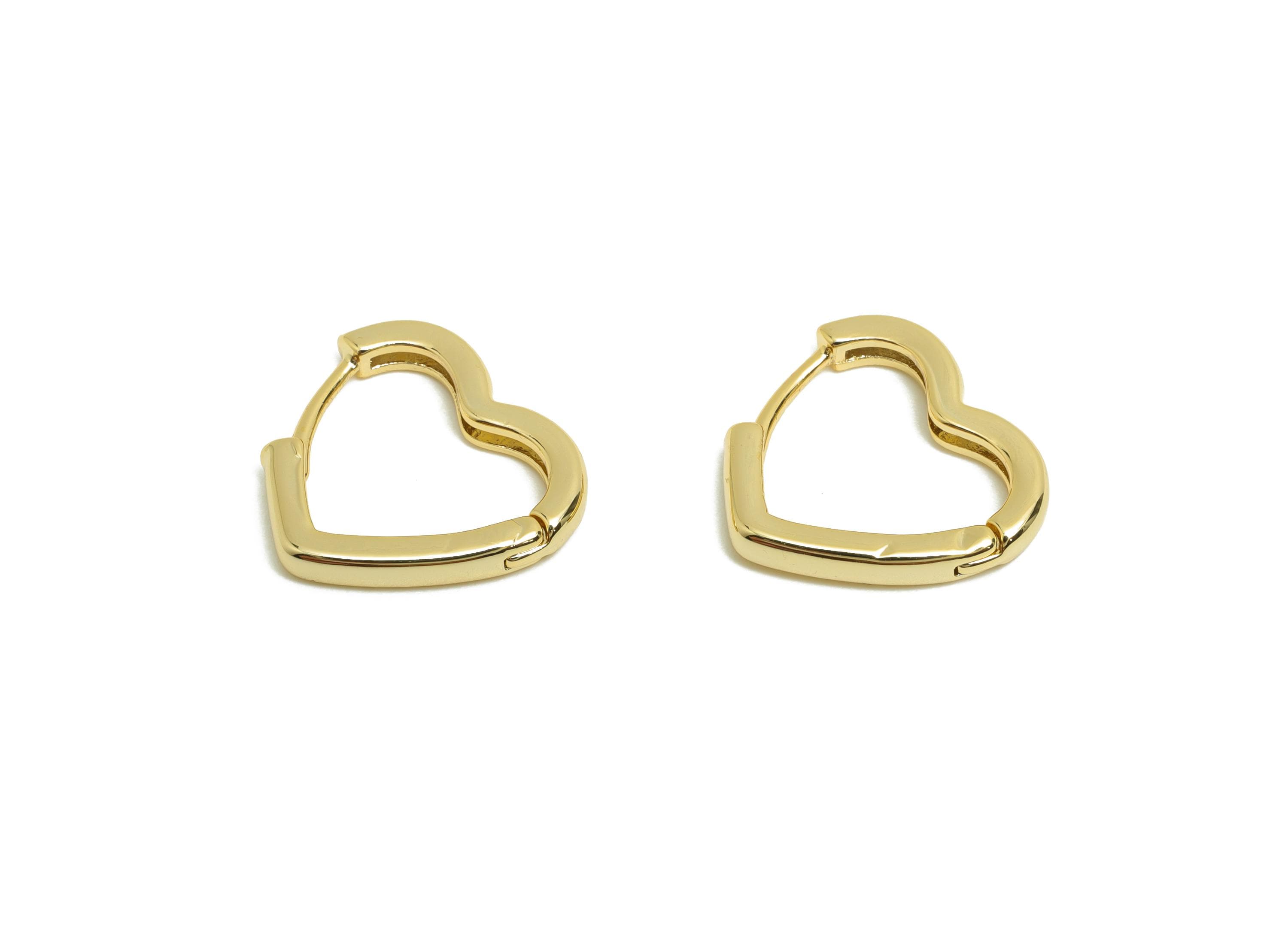 Brass Heart Hoop Earring - Gold Huggie Earring for Girl&#39;s - Heart Valentine&#39;s Day Earring - 18K Real Gold Plated -13.3x16.12x2.41mm -RGP8576 - DOMEDBAZAAR