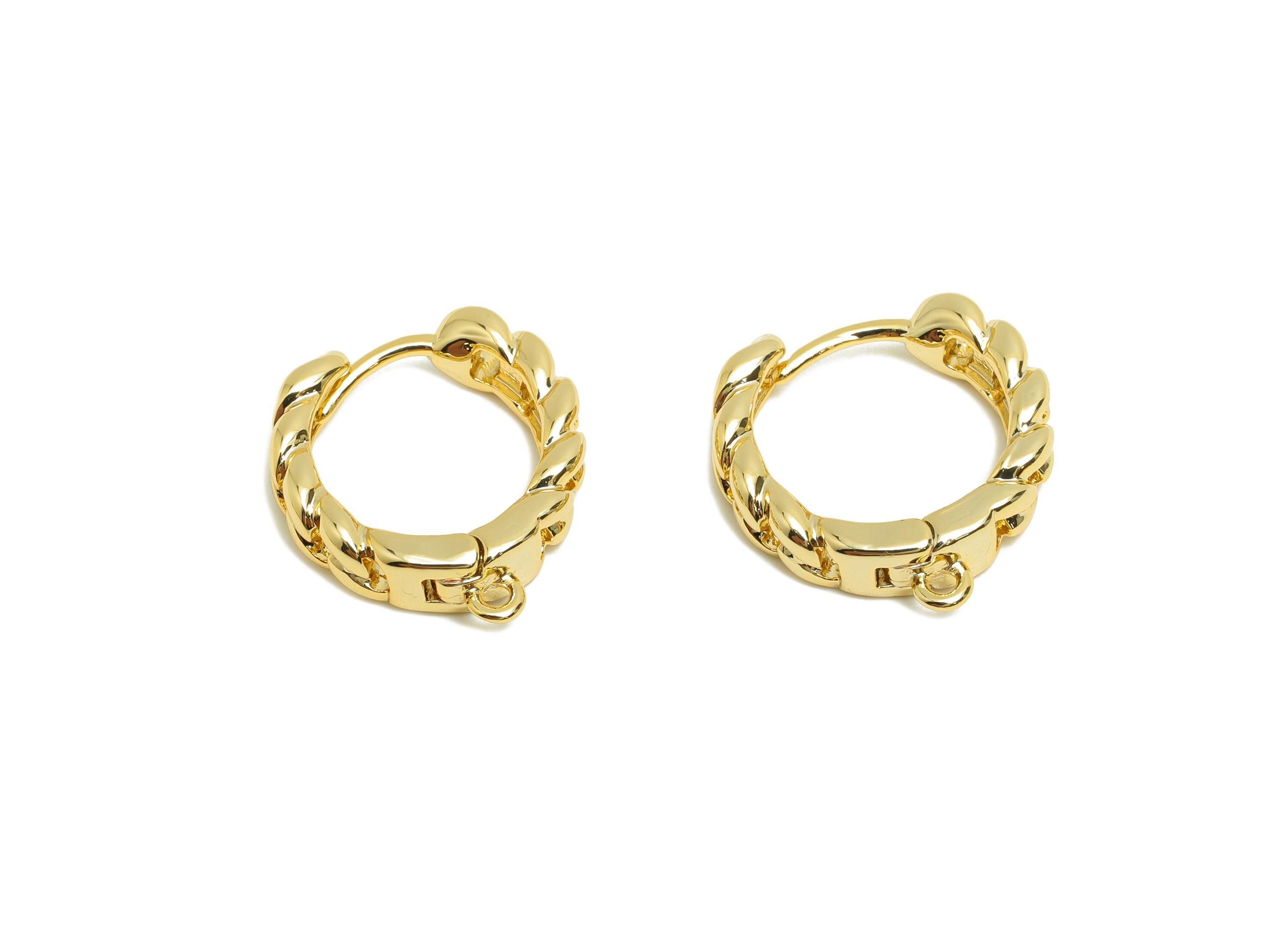 Brass Chain Hoop Earring - Gold Huggie Earring for Women - Daily Wear Hoop Earring with Loop - 18K Real Gold Plating- 20x17.16x4mm - RGP8579 - DOMEDBAZAAR