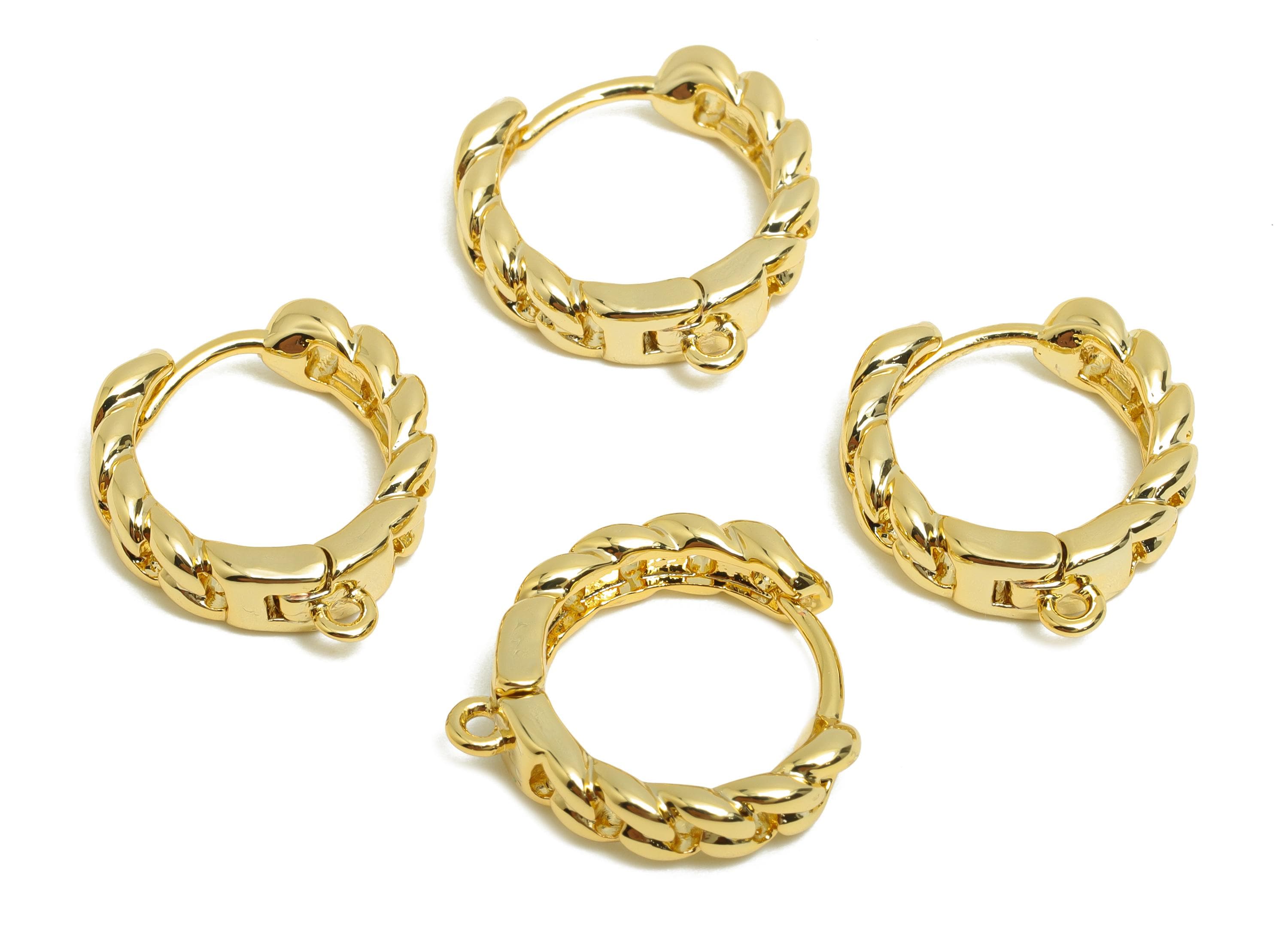 Brass Chain Hoop Earring - Gold Huggie Earring for Women - Daily Wear Hoop Earring with Loop - 18K Real Gold Plating- 20x17.16x4mm - RGP8579 - DOMEDBAZAAR