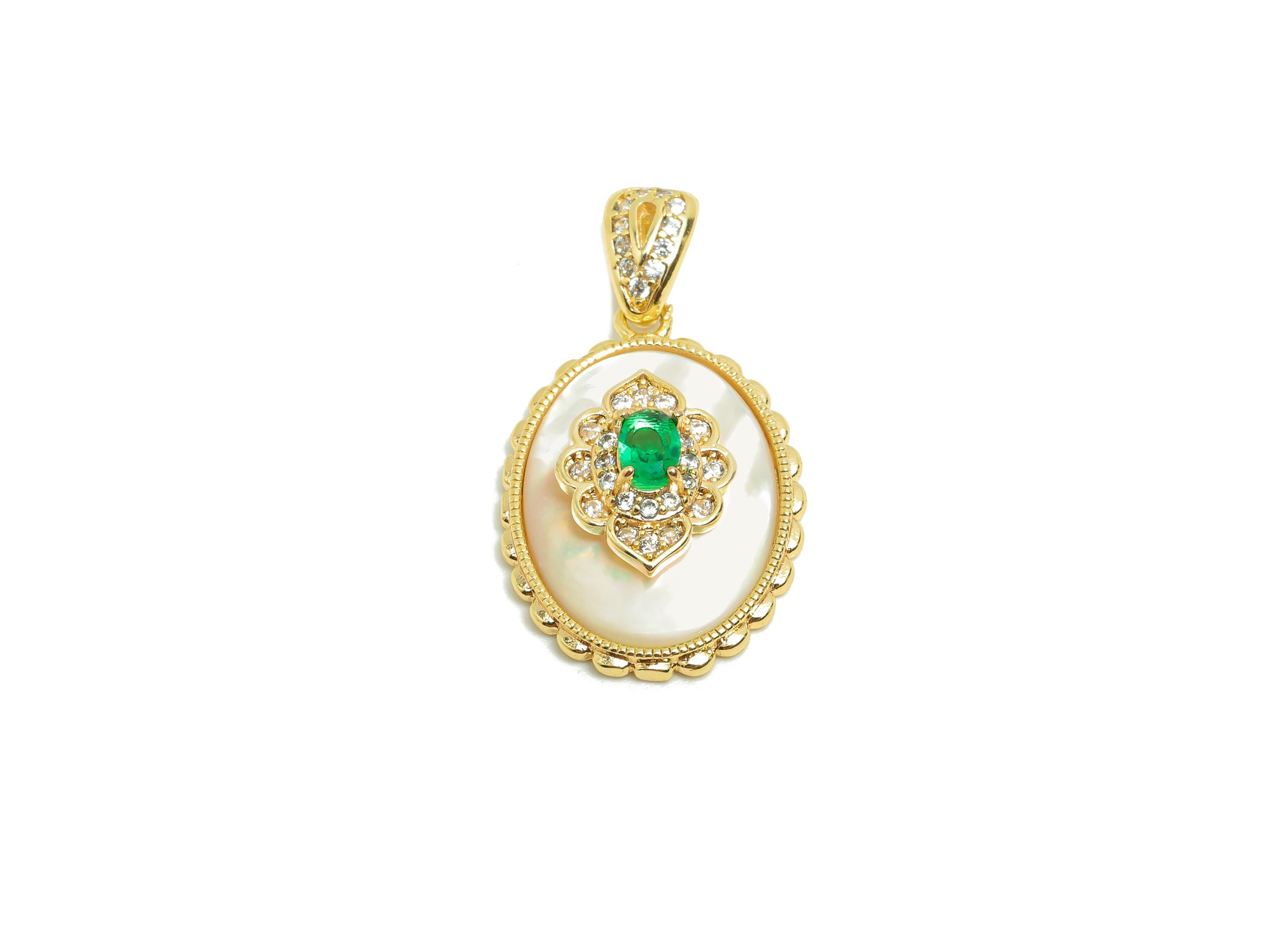 Brass Shell  Earring Charm - Brass Cubic Zircon Charm - Vintage Charm - Shell Zircon Pendant - 18K Real Gold Plated - 26.3x14x6mm - RGP9991 - DOMEDBAZAAR