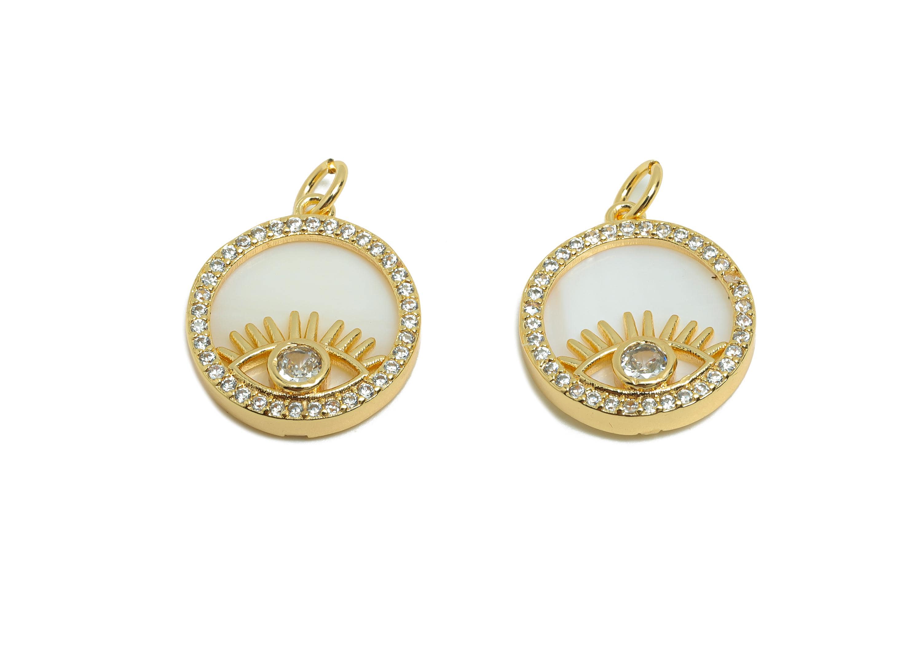 Brass Shell  Earring Charm - Brass Eye Cubic Zircon Charm - Vintage Charm - Shell Zircon Pendant - 18K Real Gold Plated - 20x15x3mm -RGP9968 - DOMEDBAZAAR