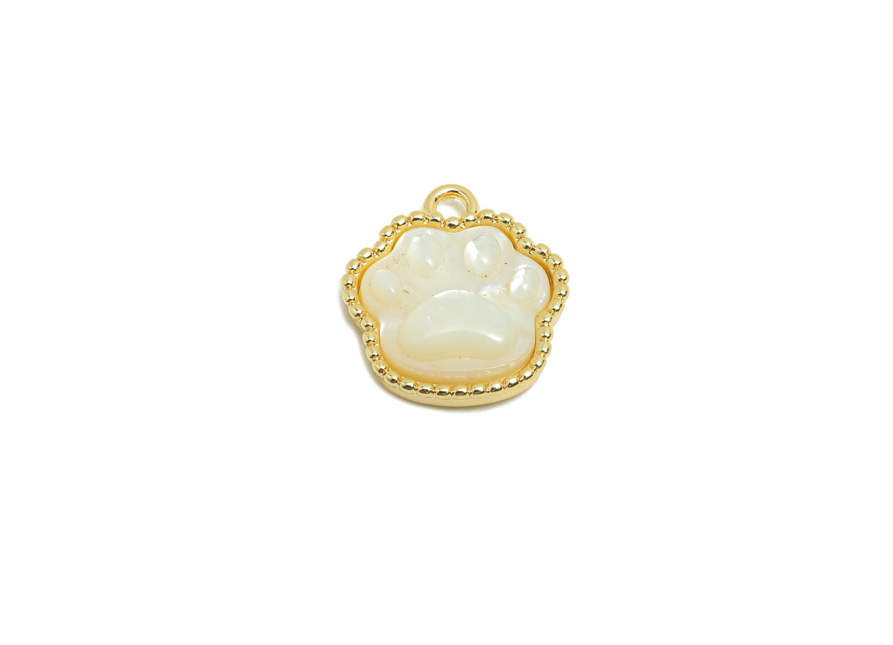 Brass Shell Earring Charm - Brass Cat&#39;s Paw Shell  Charm - Paw Vintage Charm Zircon Pendant - 18K Real Gold Plated - 13.8x12x3mm - RGP10001 - DOMEDBAZAAR