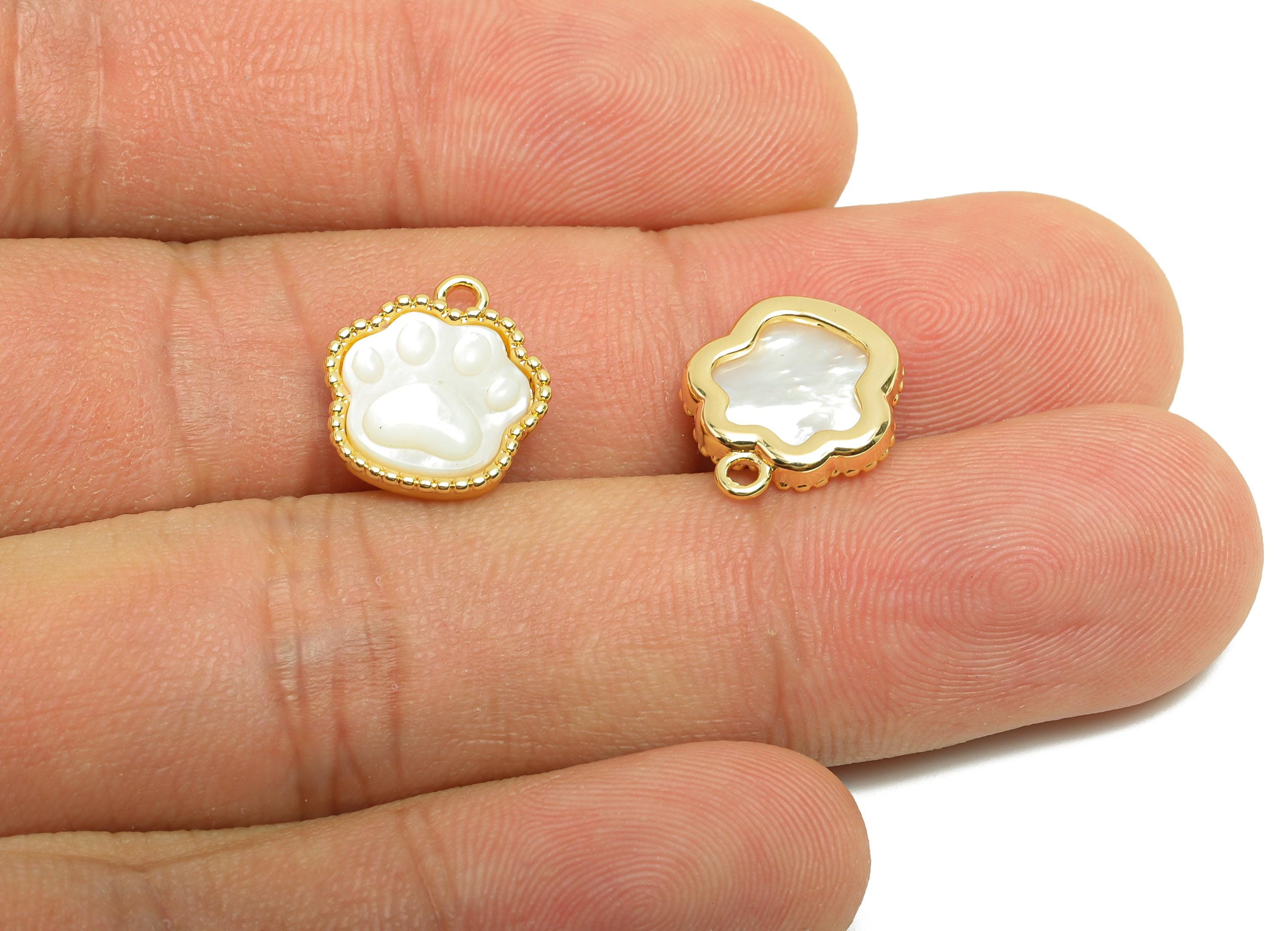 Brass Shell Earring Charm - Brass Cat&#39;s Paw Shell  Charm - Paw Vintage Charm Zircon Pendant - 18K Real Gold Plated - 13.8x12x3mm - RGP10001 - DOMEDBAZAAR