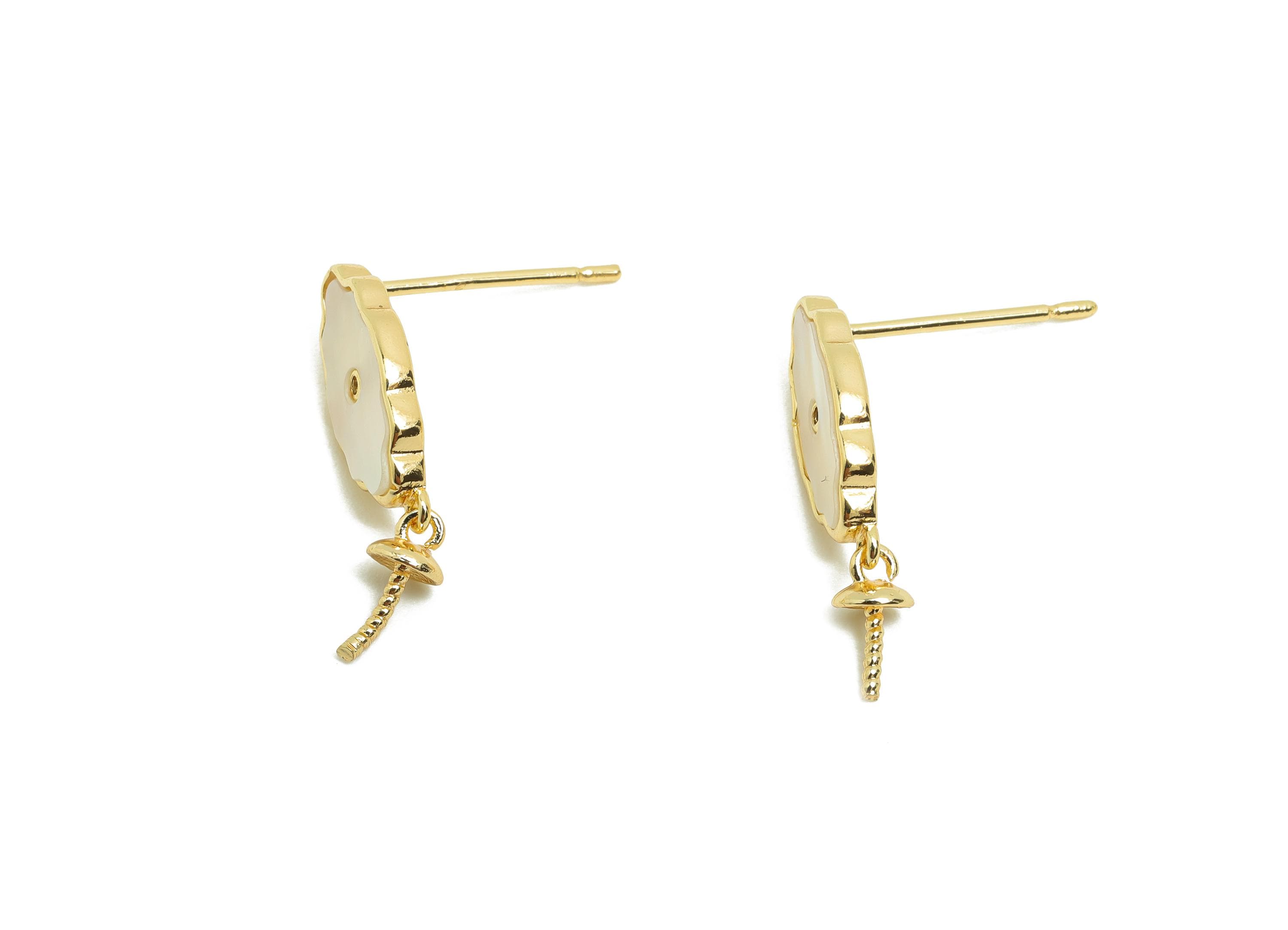 Brass Shell Earring Stud - Brass Cloud Earring Post For Pearl - Gold Jewelry - Silver Post - 18K Real Gold Plating - 18x6.58x3.1mm - RGP9982 - DOMEDBAZAAR
