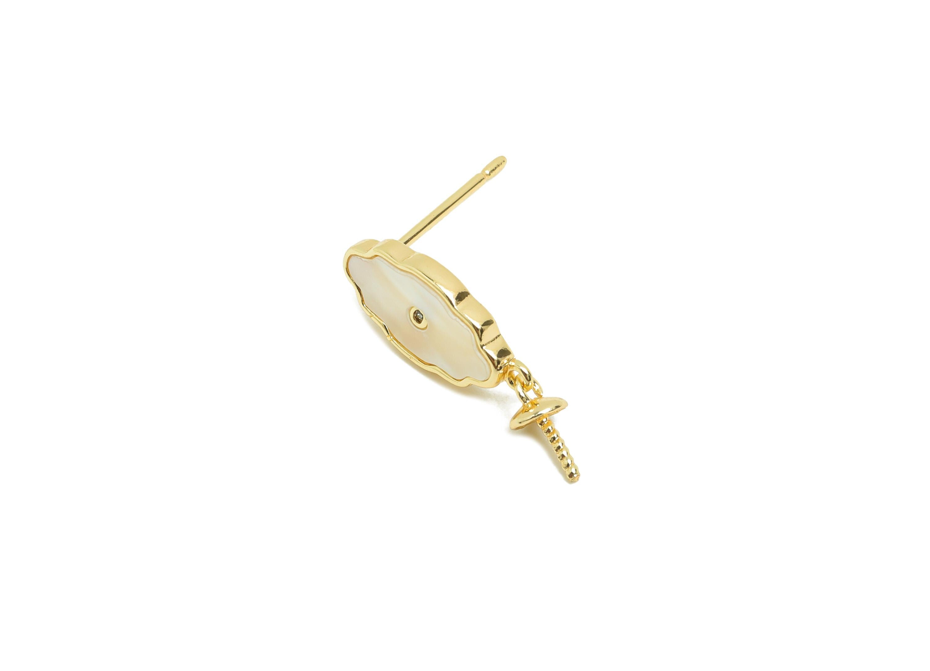 Brass Shell Earring Stud - Brass Cloud Earring Post For Pearl - Gold Jewelry - Silver Post - 18K Real Gold Plating - 18x6.58x3.1mm - RGP9982 - DOMEDBAZAAR