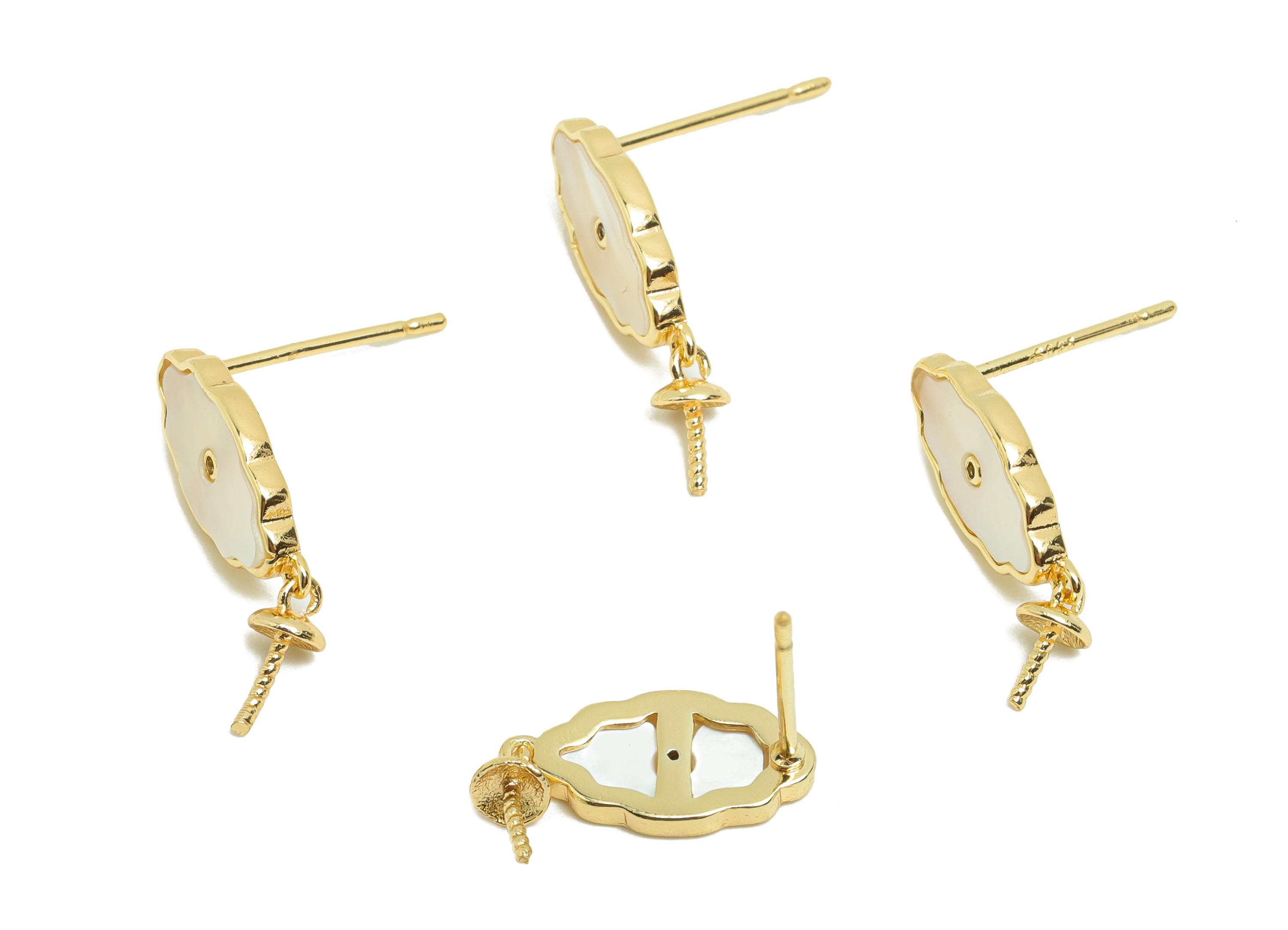 Brass Shell Earring Stud - Brass Cloud Earring Post For Pearl - Gold Jewelry - Silver Post - 18K Real Gold Plating - 18x6.58x3.1mm - RGP9982 - DOMEDBAZAAR