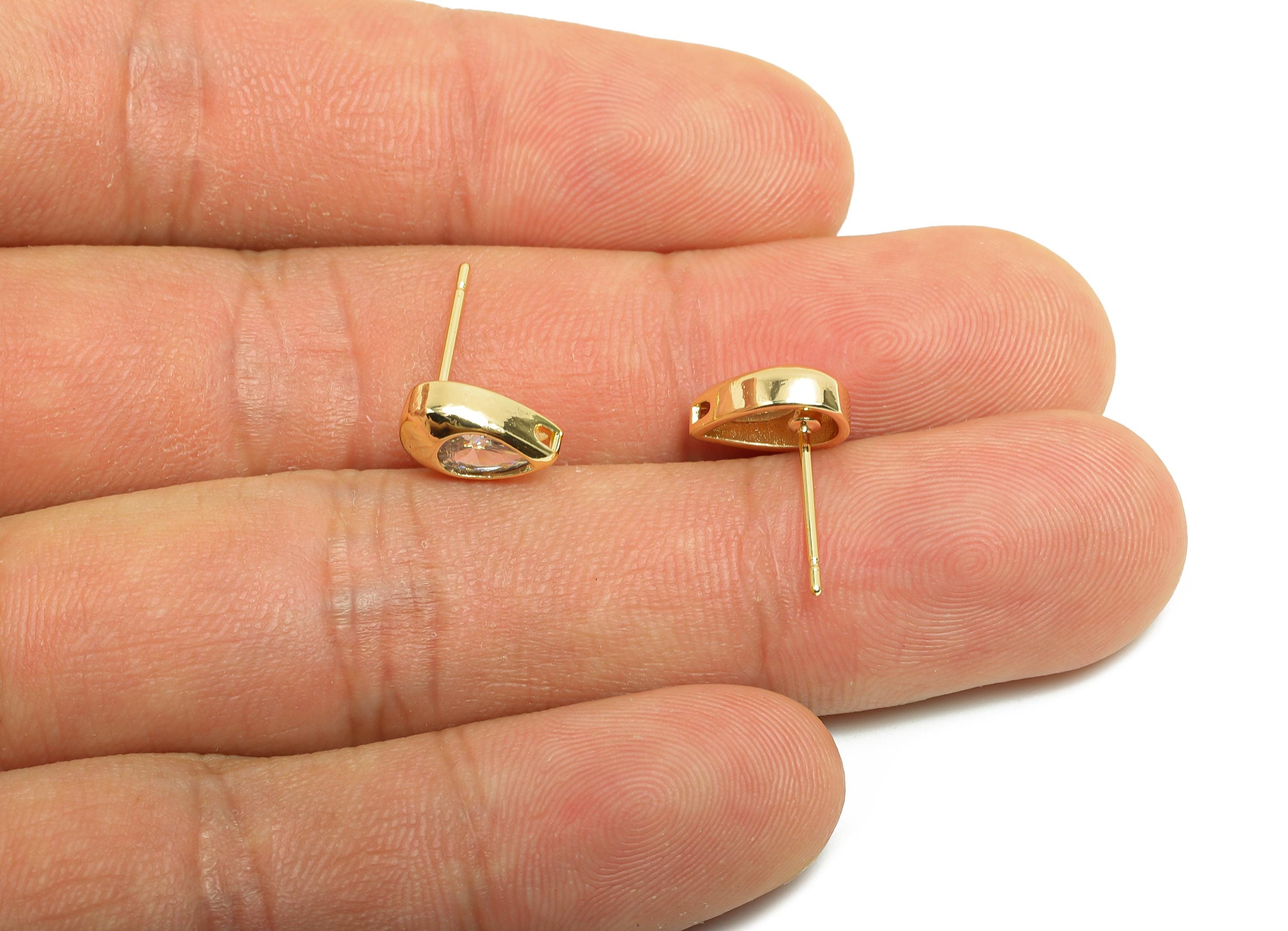 Brass CZ Earring Stud - Brass Zircon Teardrop Earring Post - Geometry CZ Post - Gold Jewelry - 18K Real Gold Plating - 10.2x6x4mm - RGP9985 - DOMEDBAZAAR