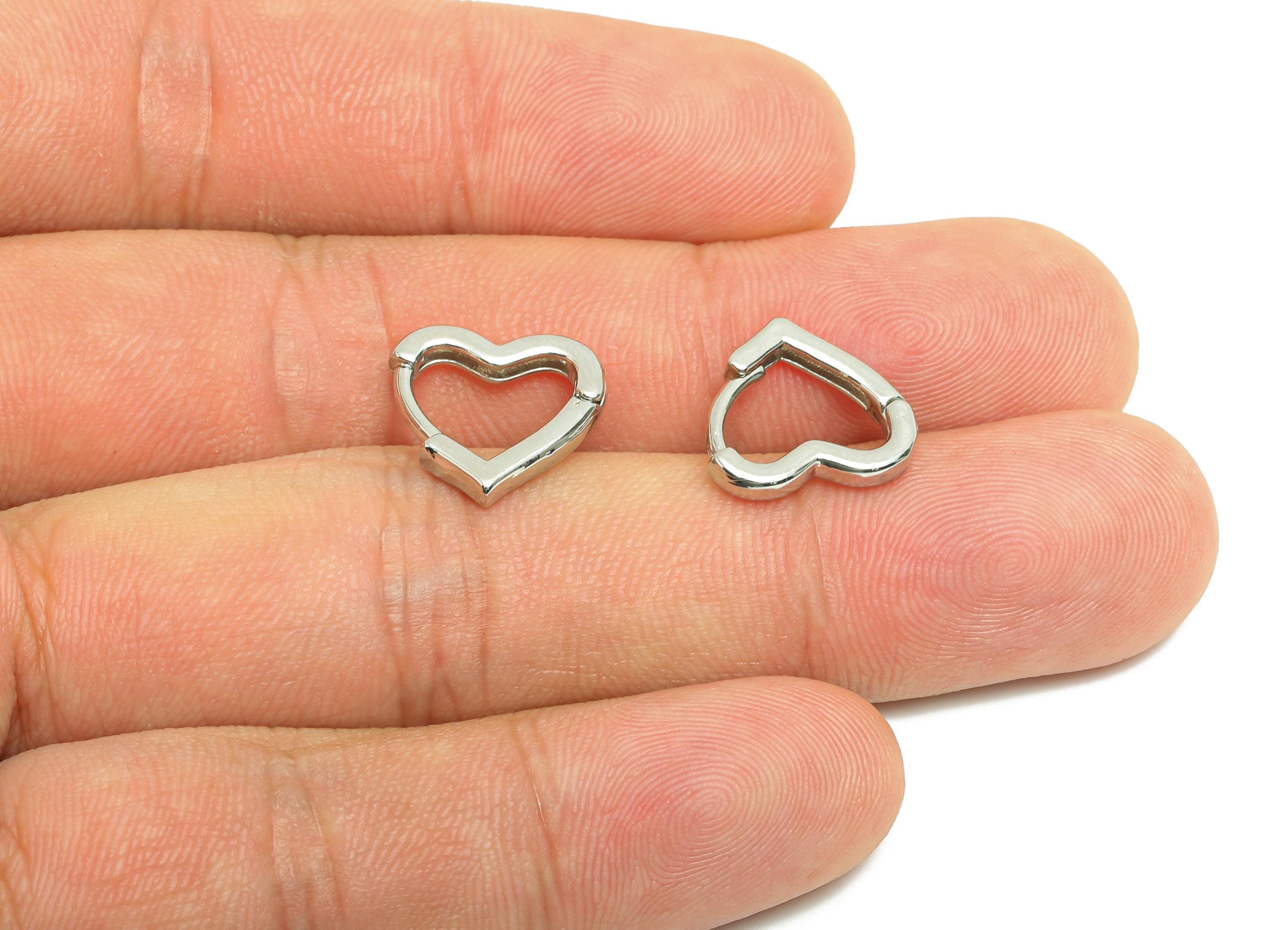 Brass Heart Hoop Earring - White Huggie Earring for Girls - Valentine&#39;s Day Earring - 18K Real White Gold Plated - 13.4x13.78x2.34mm-RGP8582 - DOMEDBAZAAR