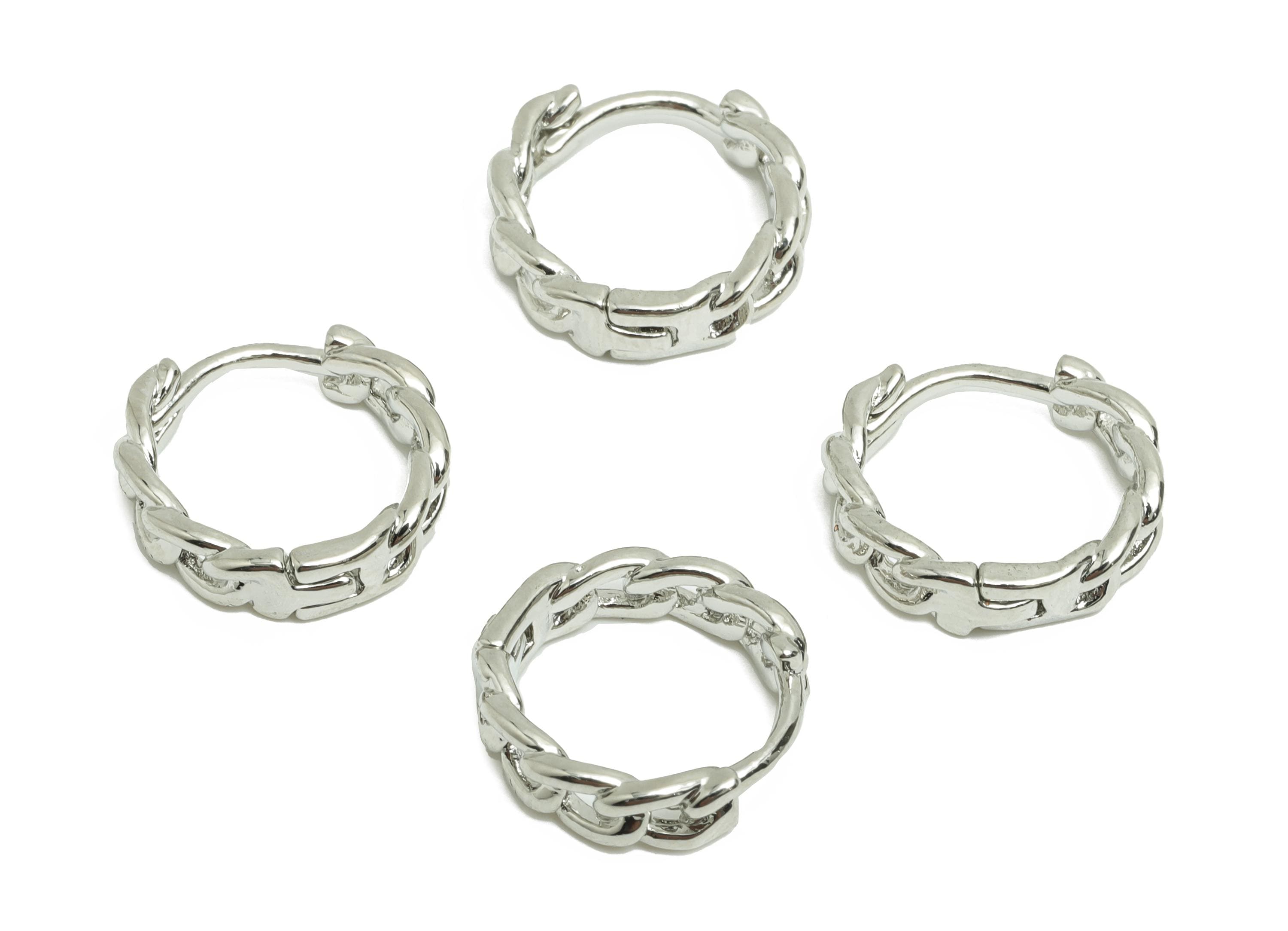 Brass Chain Hoop Earring - White Huggie Earring for Women - Daily Wear Earring - 18K Real White Gold Plating - 12.24x13.36x1.67mm - RGP8583 - DOMEDBAZAAR