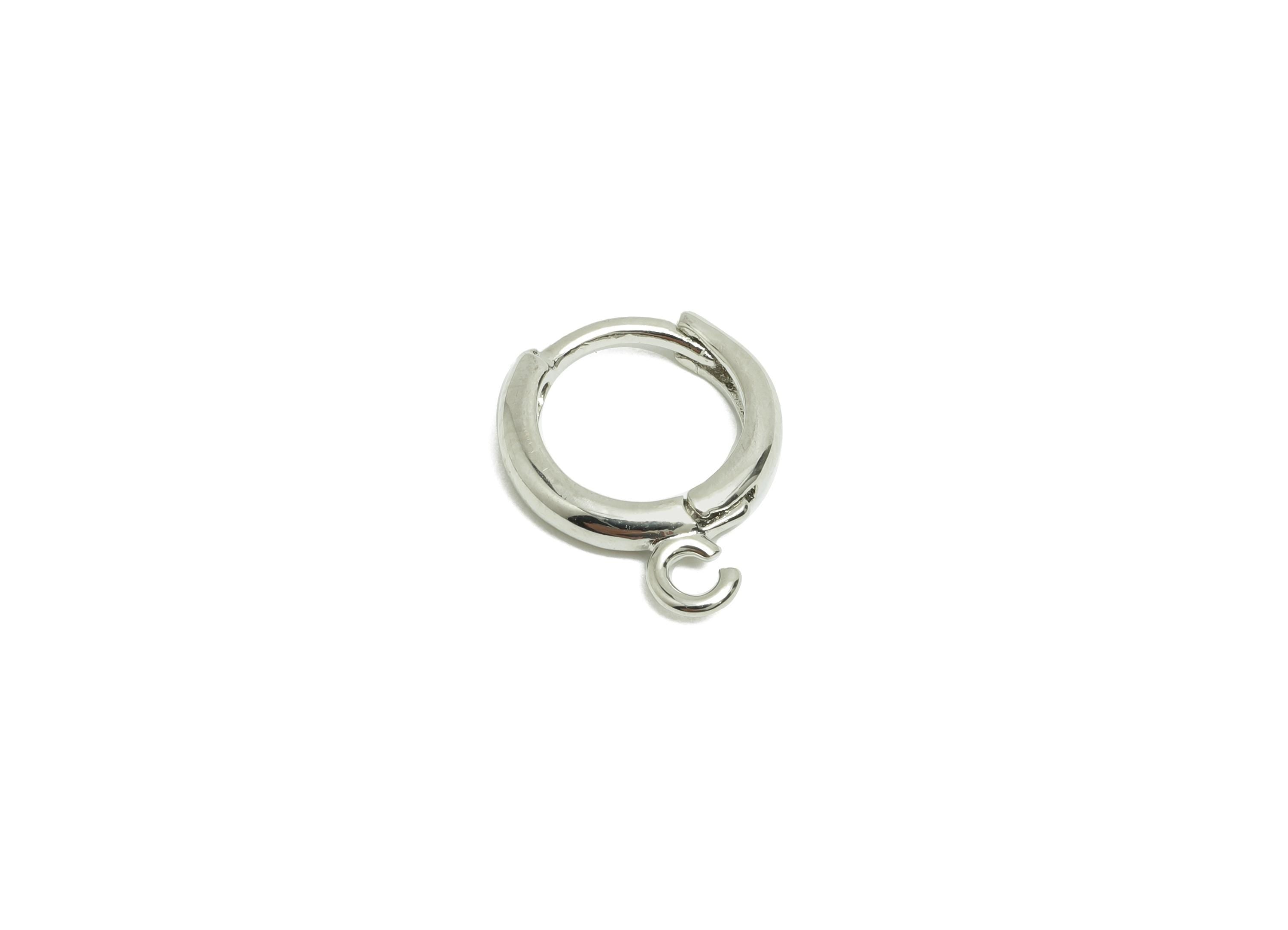 Brass Round Hoop Earring - White Huggie Earring for Girls - Daily Wear Earring - 18K Real White Gold Plating - 14.2x11.8x2.3mm - RGP8586 - DOMEDBAZAAR