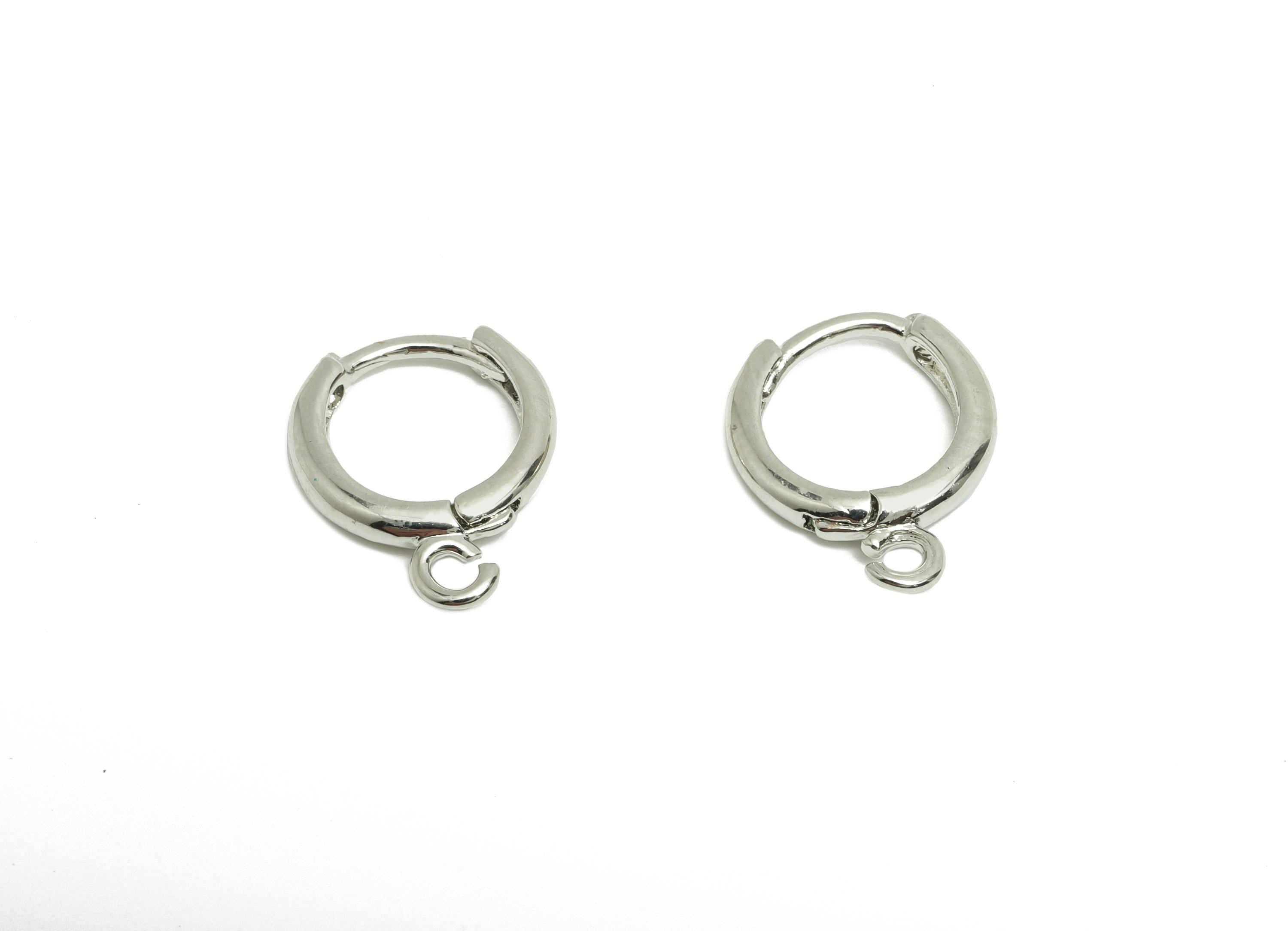 Brass Round Hoop Earring - White Huggie Earring for Girls - Daily Wear Earring - 18K Real White Gold Plating - 14.2x11.8x2.3mm - RGP8586 - DOMEDBAZAAR