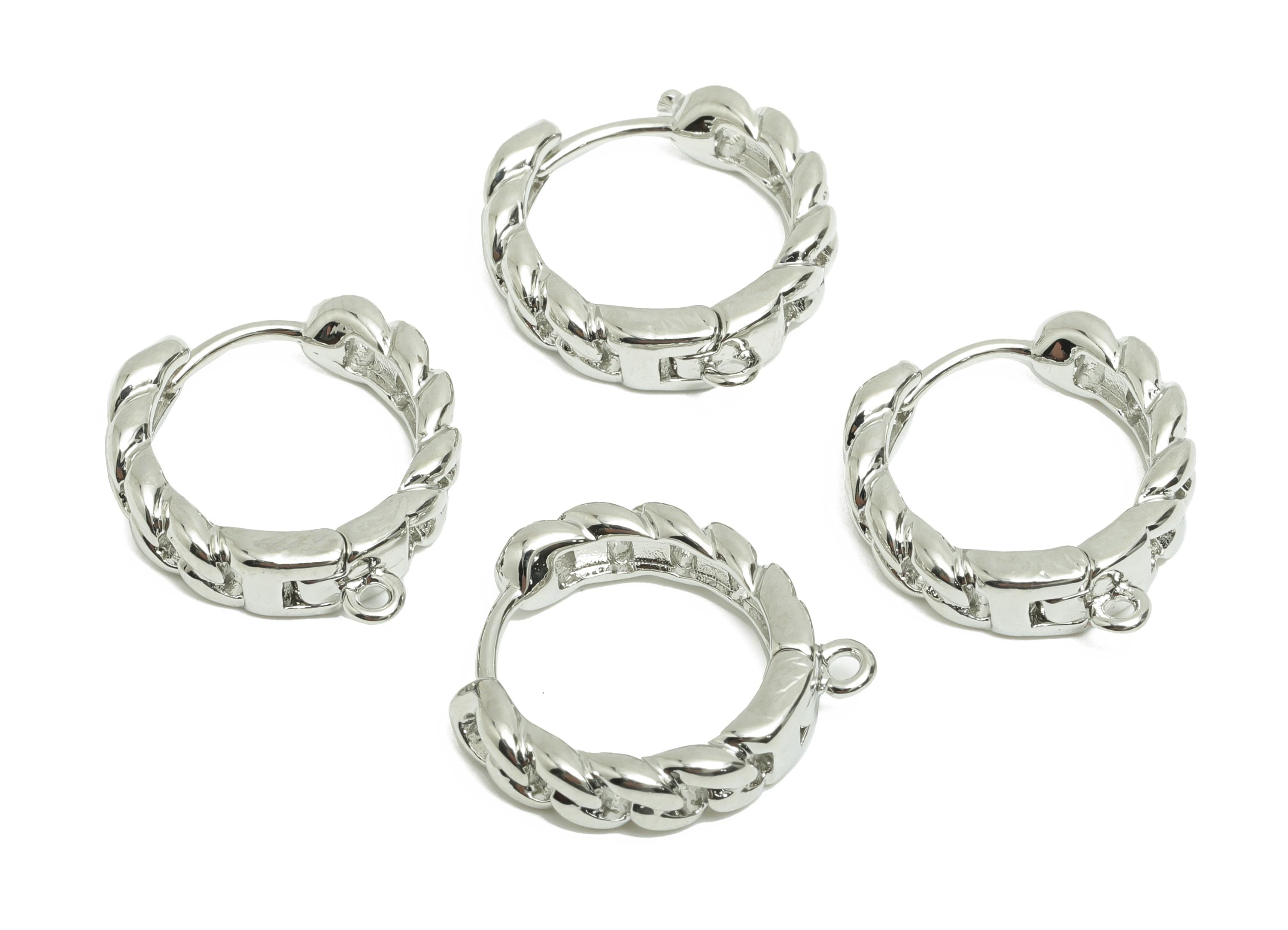 Brass Chain Hoop Earring - White Huggie Earring for Women - Daily Wear Earring with Loop - 18K Real White Gold Plated- 20x17.16x4mm- RGP8587 - DOMEDBAZAAR