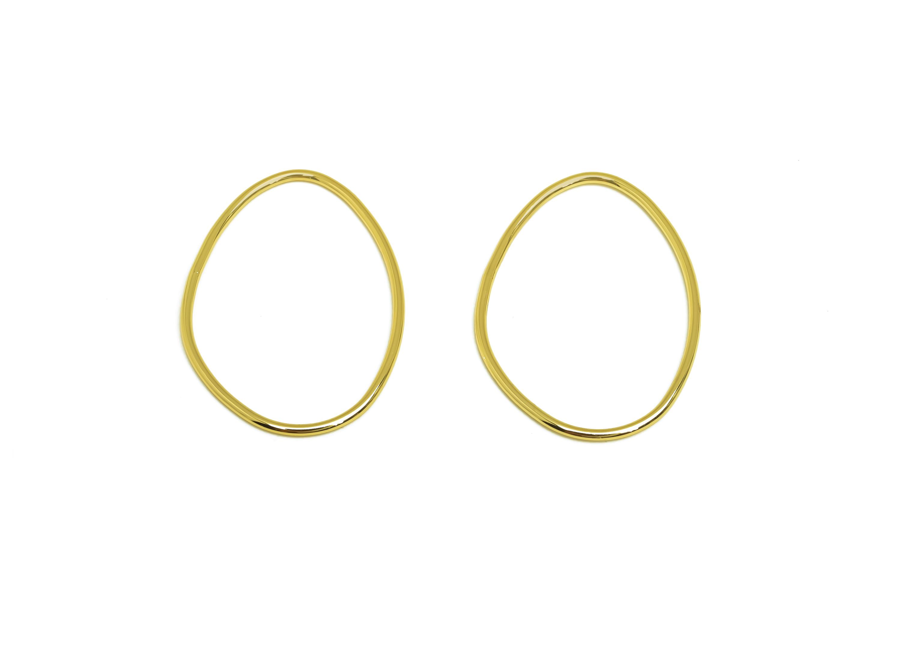Brass Irregular Ring - Gold Irregular Circle Charm Ring - Round Irregular Connector - 18K Real Gold Plated - 28.56x20.48x0.76mm - RGP7950 - DOMEDBAZAAR