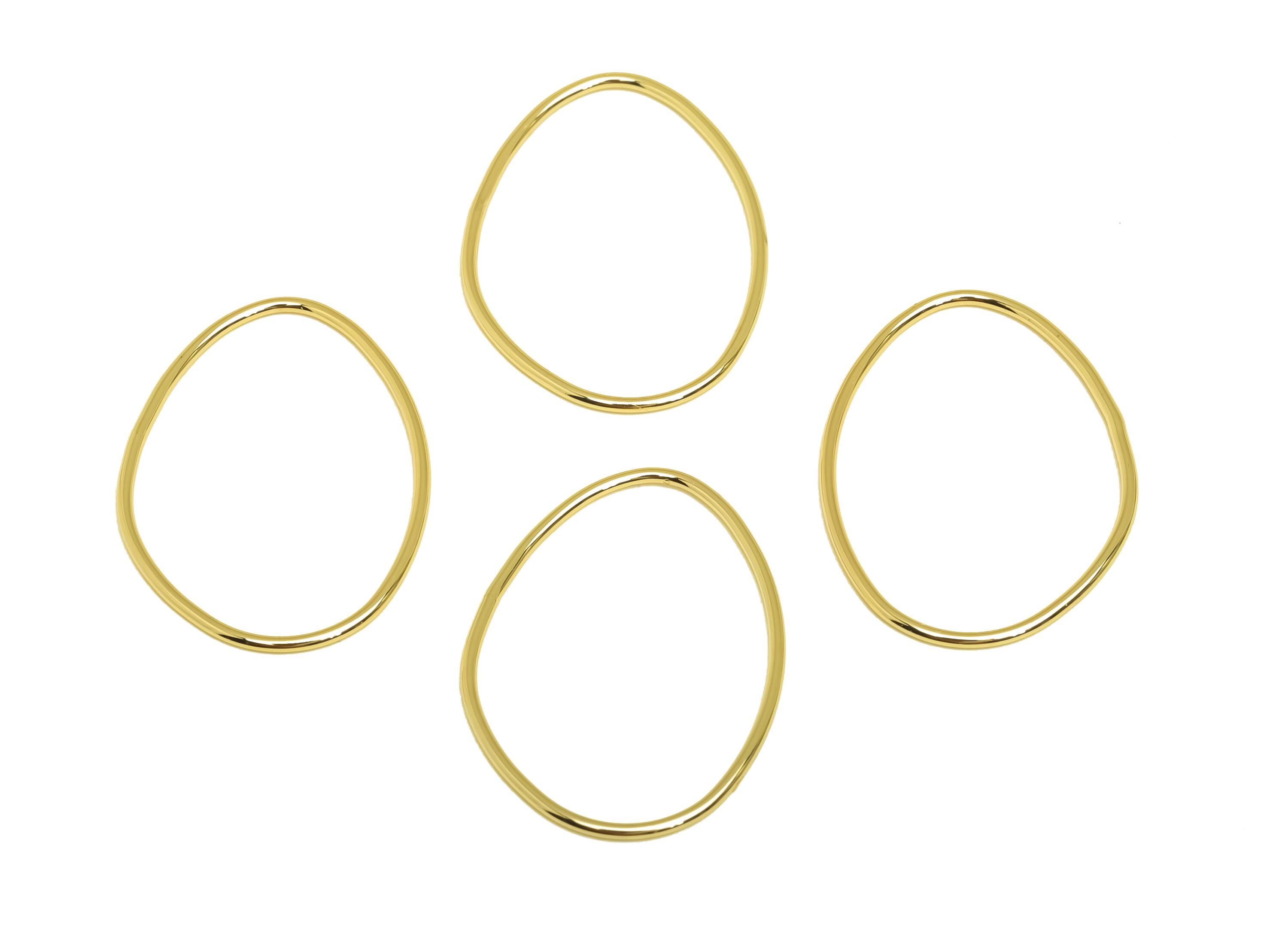 Brass Irregular Ring - Gold Irregular Circle Charm Ring - Round Irregular Connector - 18K Real Gold Plated - 28.56x20.48x0.76mm - RGP7950 - DOMEDBAZAAR