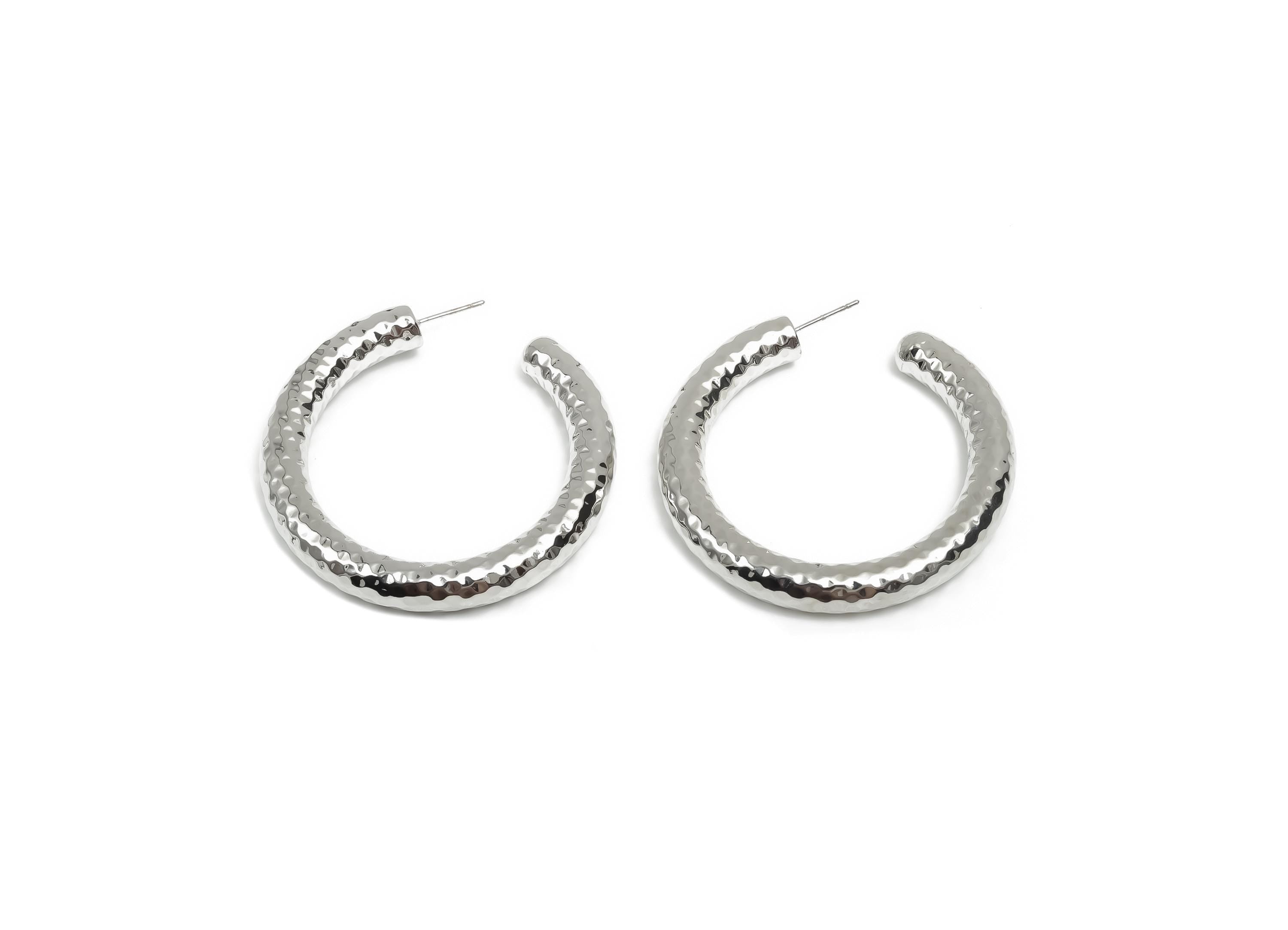 Brass Hoop Earring Stud - Thick Open Hoop Earring Post - Textured Hoop Earring Post - 18K Real White Gold Plating - 51.45x50x6mm - RGP8108 - DOMEDBAZAAR