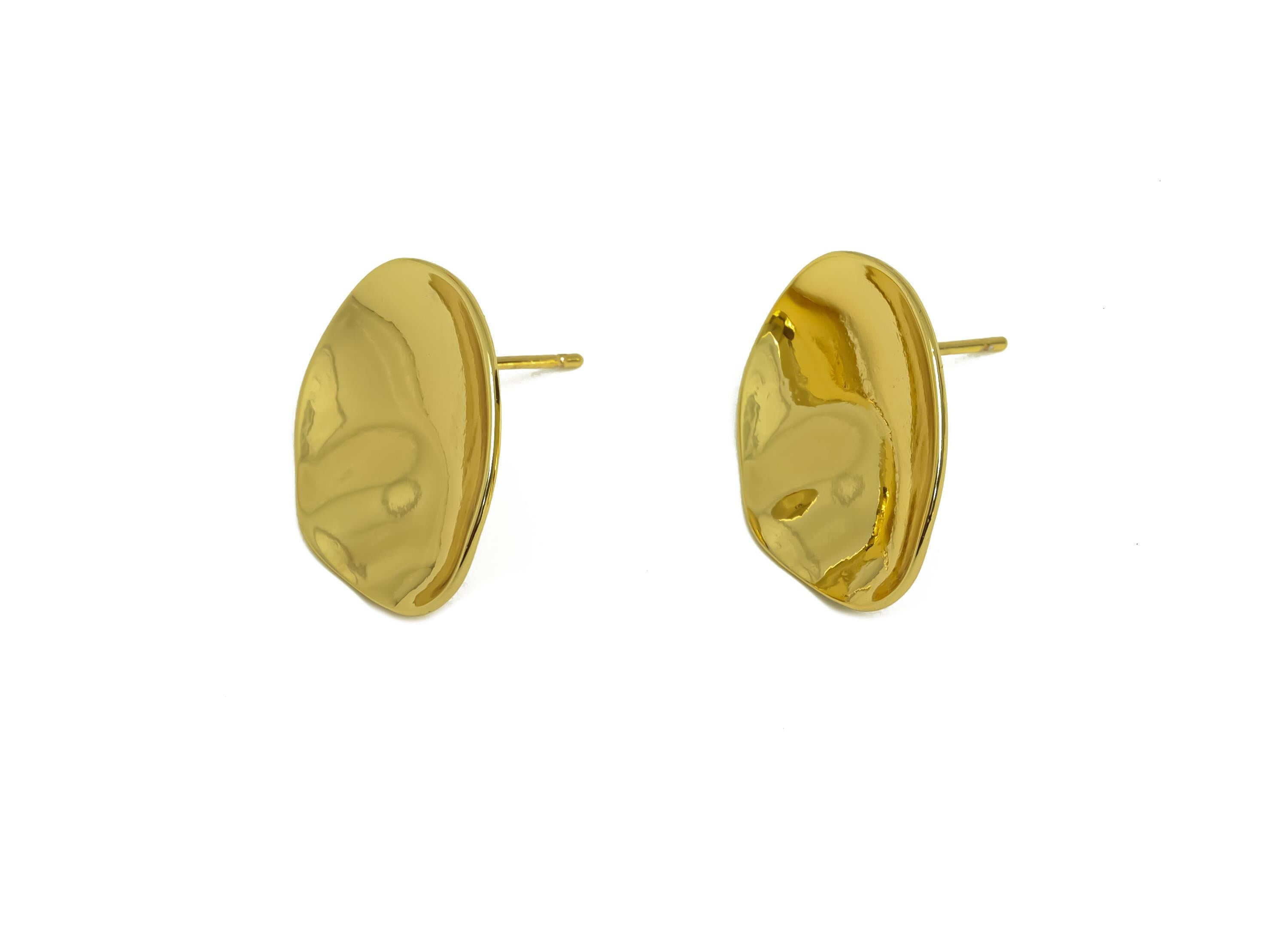 Brass Oval Earring Stud - Irregular Curved Oval Ear Post - Gold Smooth Oval Earring - 18K Real Gold Plating - 20.95x17.56x2.98mmm - RGP7955 - DOMEDBAZAAR