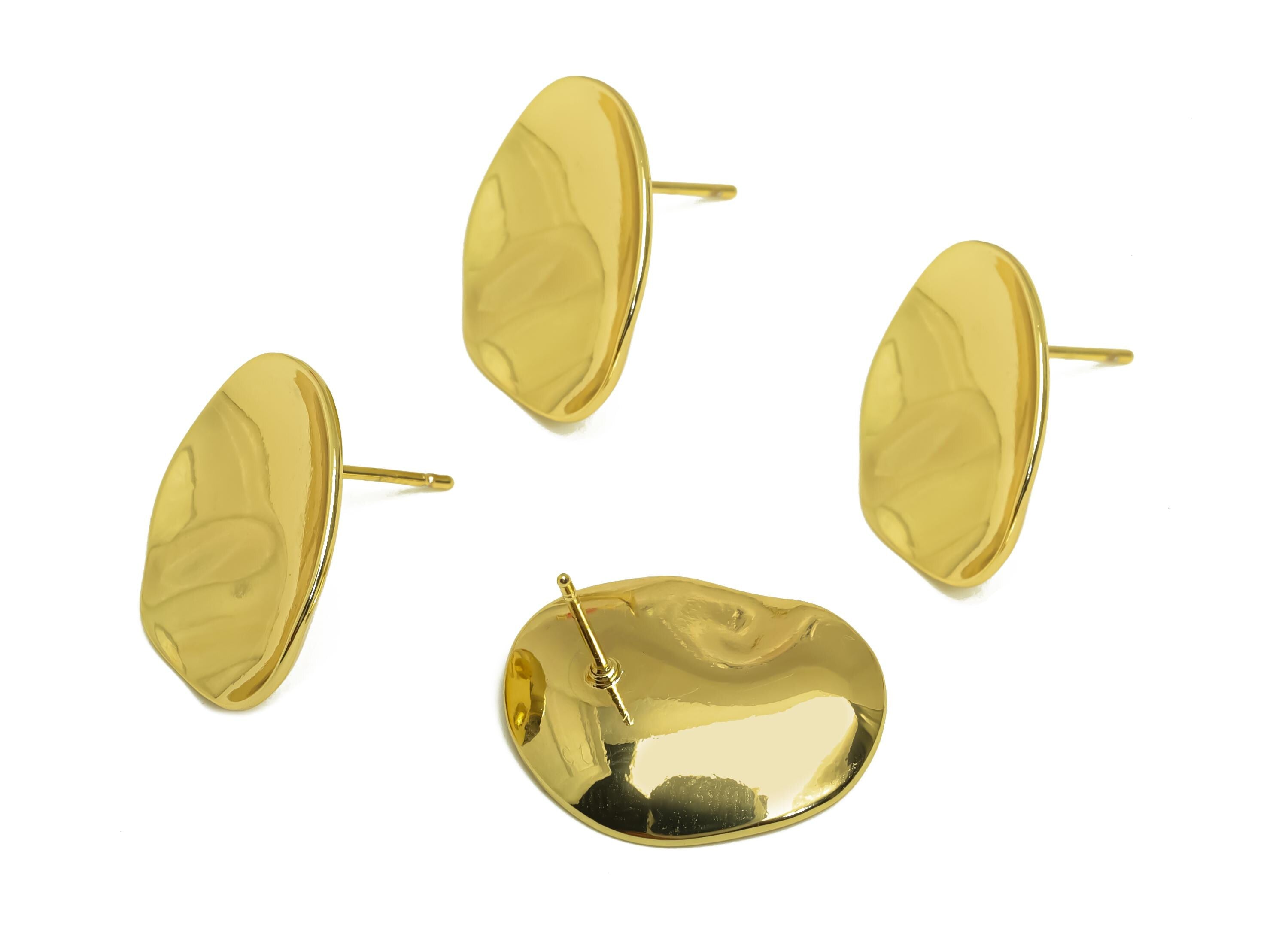 Brass Oval Earring Stud - Irregular Curved Oval Ear Post - Gold Smooth Oval Earring - 18K Real Gold Plating - 20.95x17.56x2.98mmm - RGP7955 - DOMEDBAZAAR