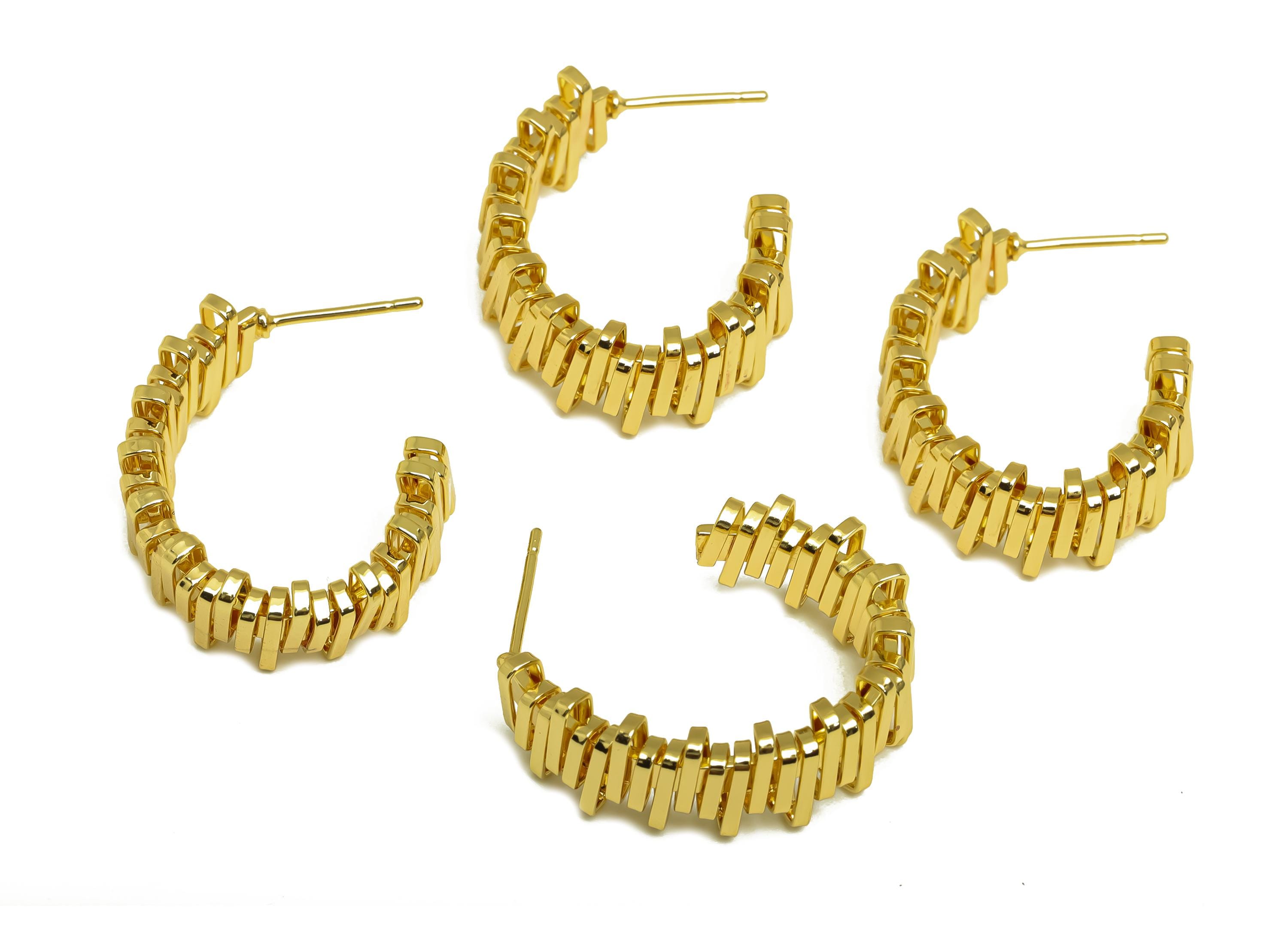 Brass Oval Earring Post - Gold Open Oval Earring Stud - Textured Open Oval Earring Post - 18K Real Gold Plating - 26.96x22x2.79mm - RGP7960 - DOMEDBAZAAR